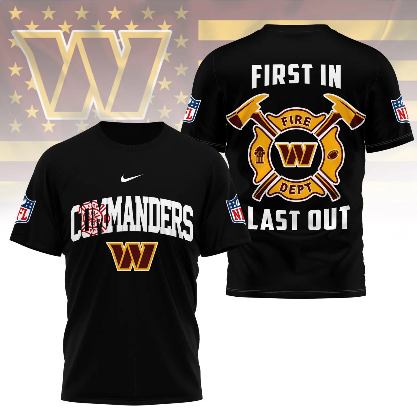 Washington Commanders | Premium NFL Fire Dept 3D Shirt TD – HuddleStyle.com - Main