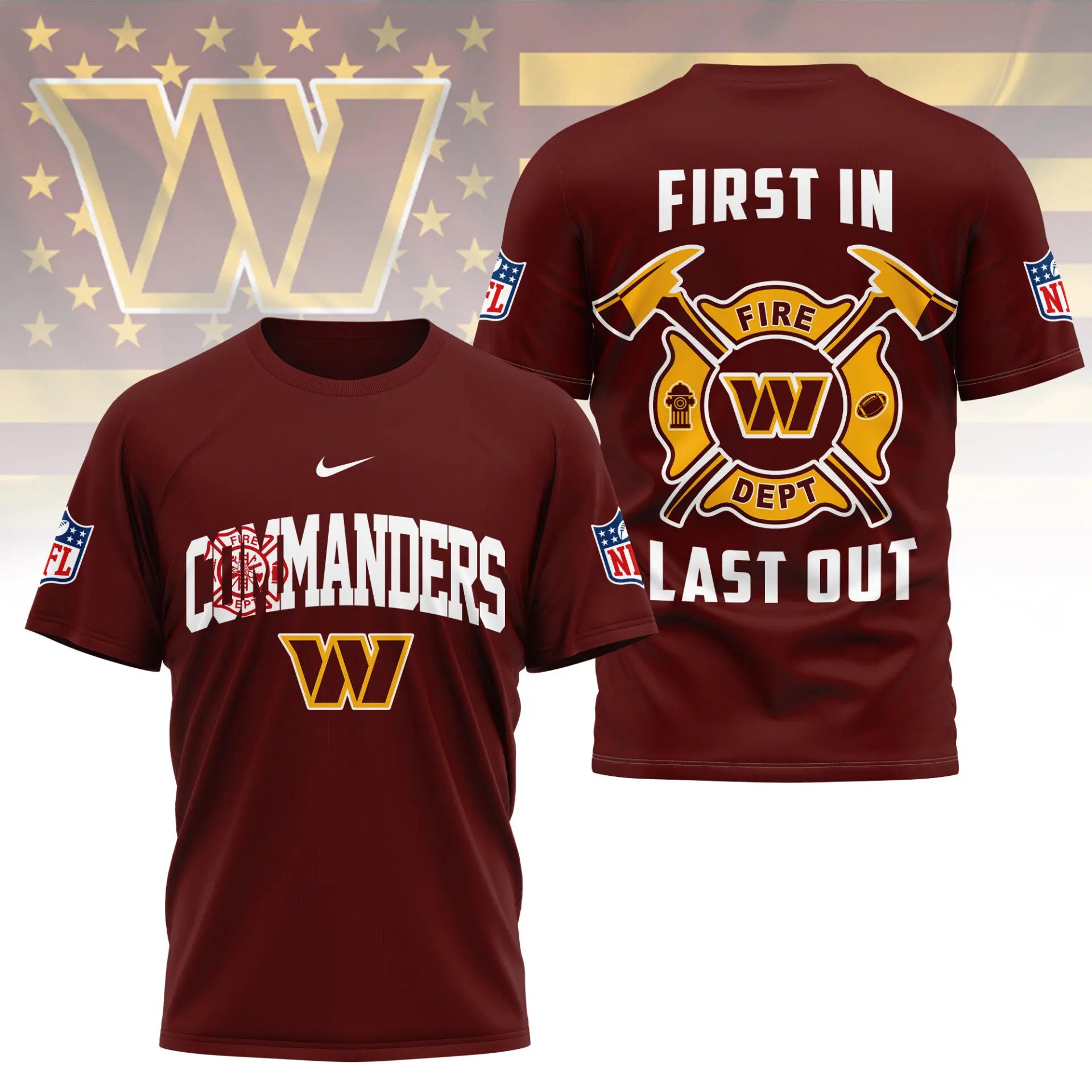 Washington Commanders | Premium NFL Fire Dept 3D Shirt TD – HuddleStyle.com - Image 4