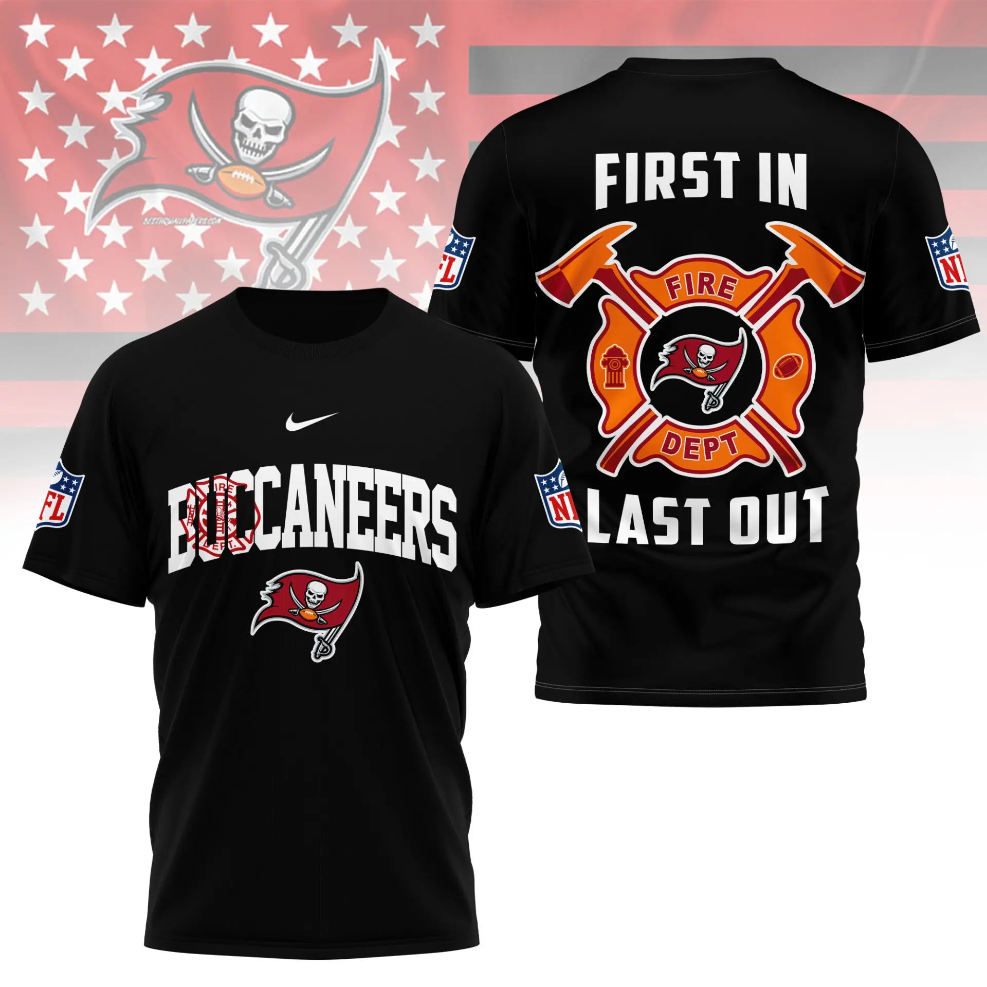Tampa Bay Buccaneers | Premium NFL Fire Dept 3D Shirt TD – HuddleStyle.com - Image 2