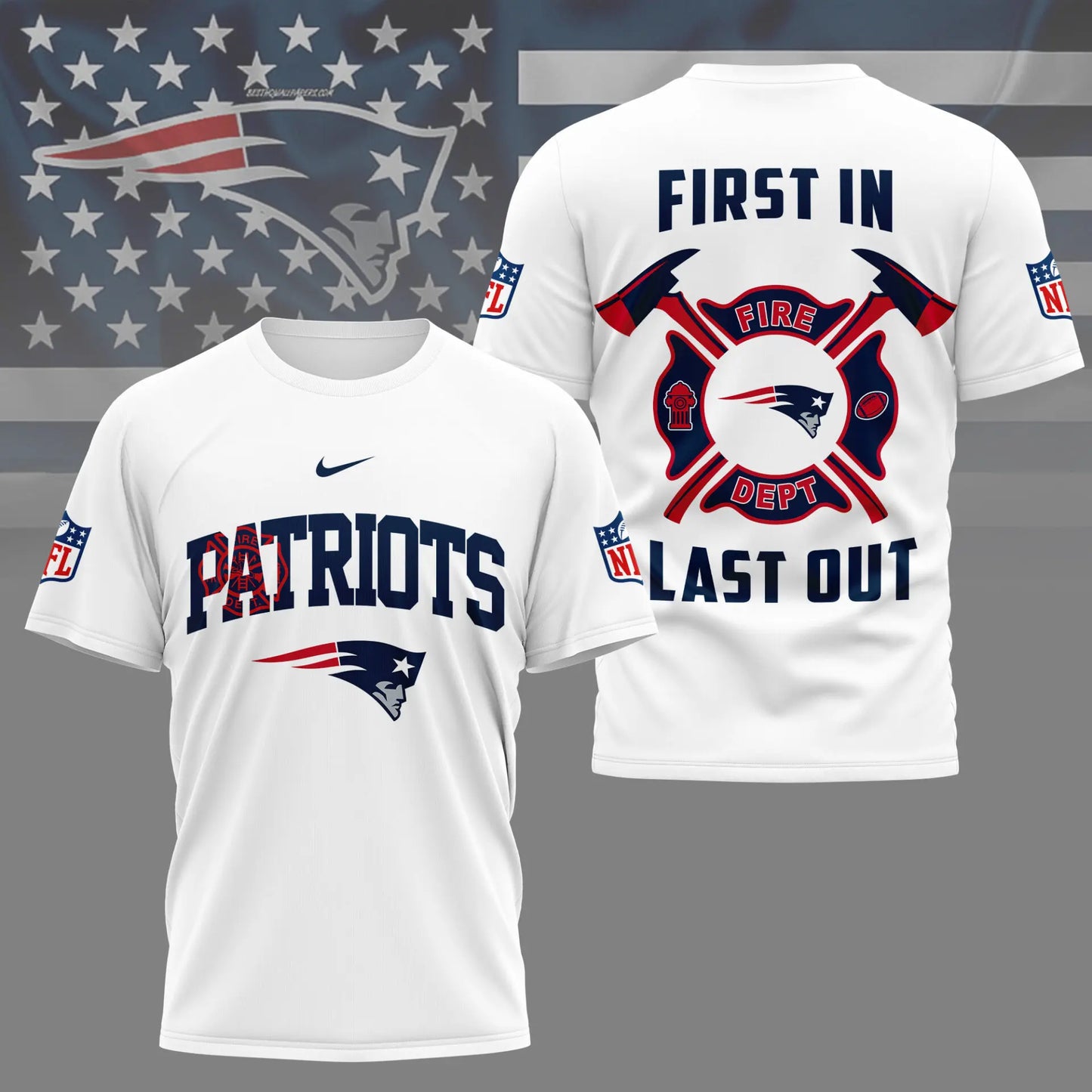 New England Patriots | Premium NFL Fire Dept 3D Shirt TD – HuddleStyle.com - Image 2