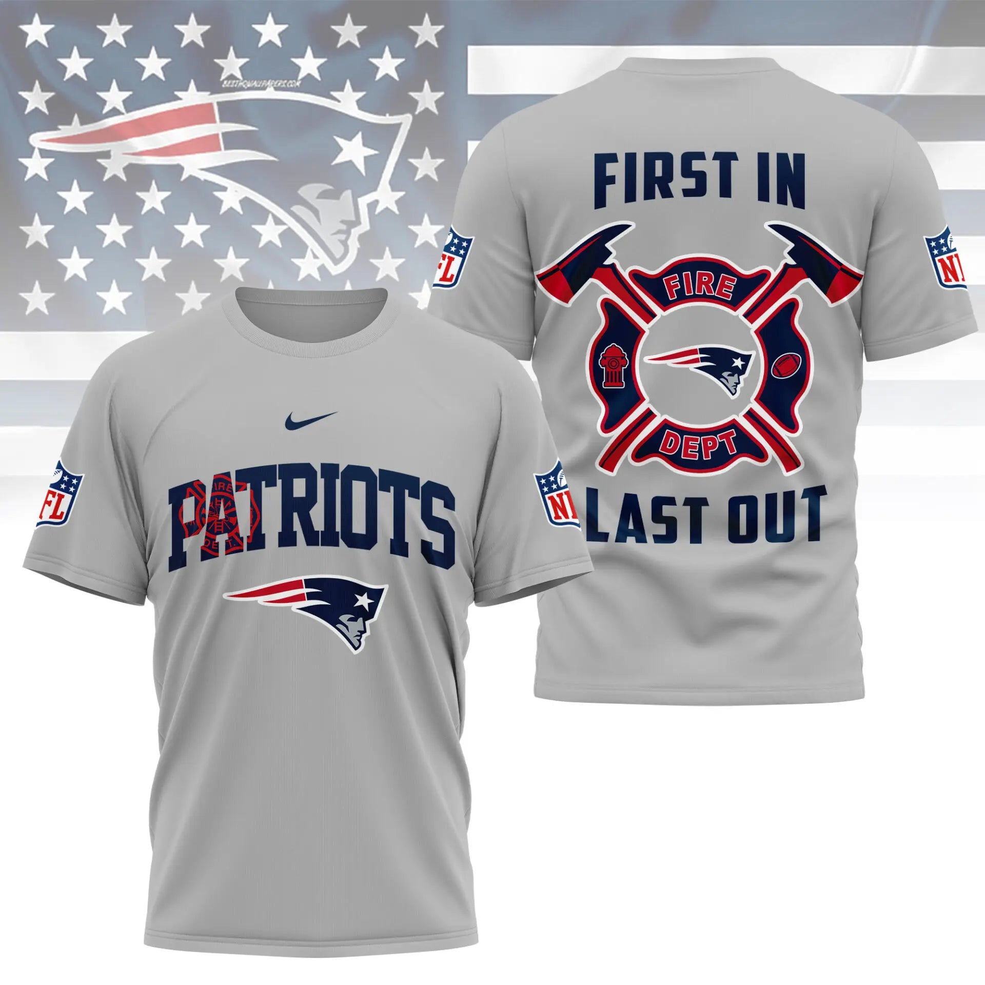 New England Patriots | Premium NFL Fire Dept 3D Shirt TD – HuddleStyle.com - Main