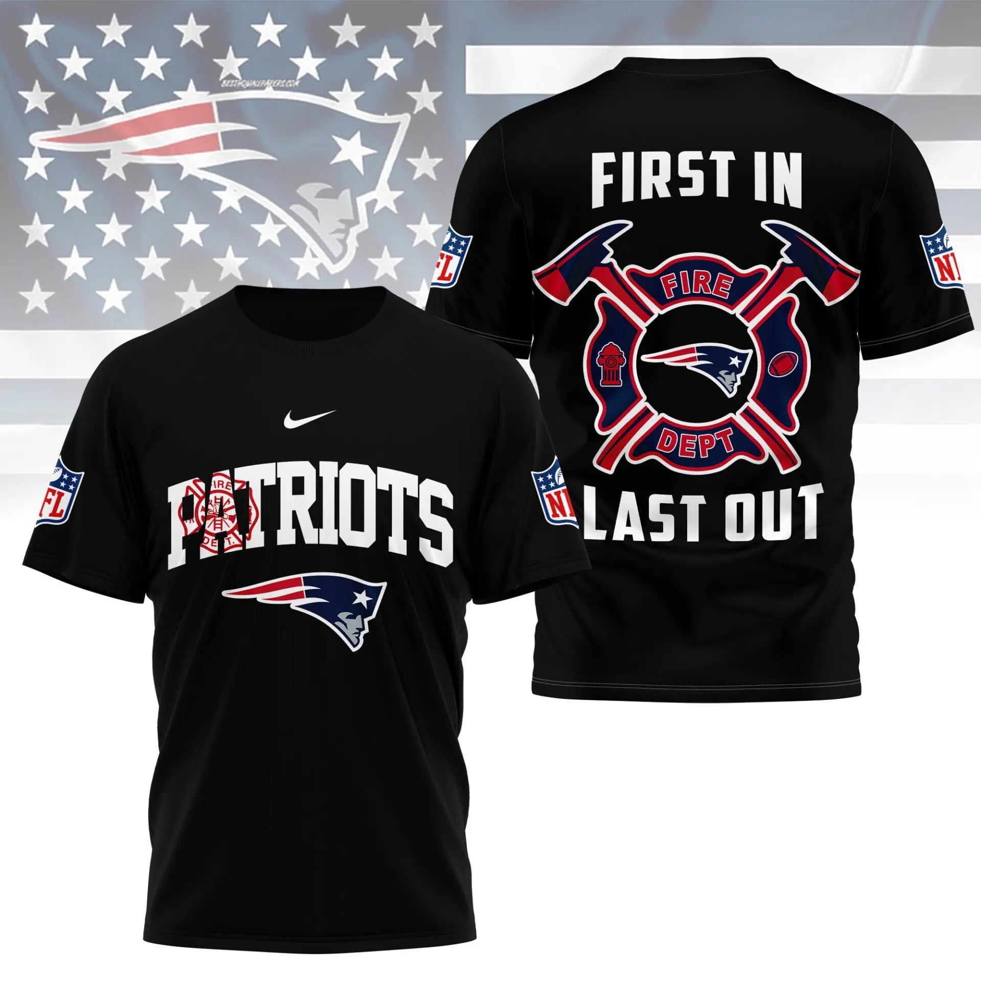 New England Patriots | Premium NFL Fire Dept 3D Shirt TD – HuddleStyle.com - Image 3