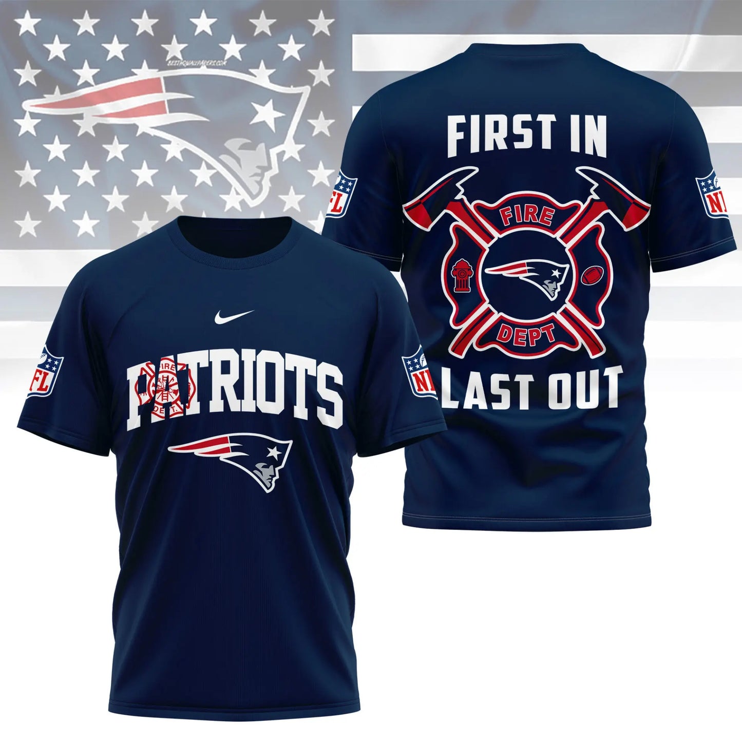New England Patriots | Premium NFL Fire Dept 3D Shirt TD – HuddleStyle.com - Image 4