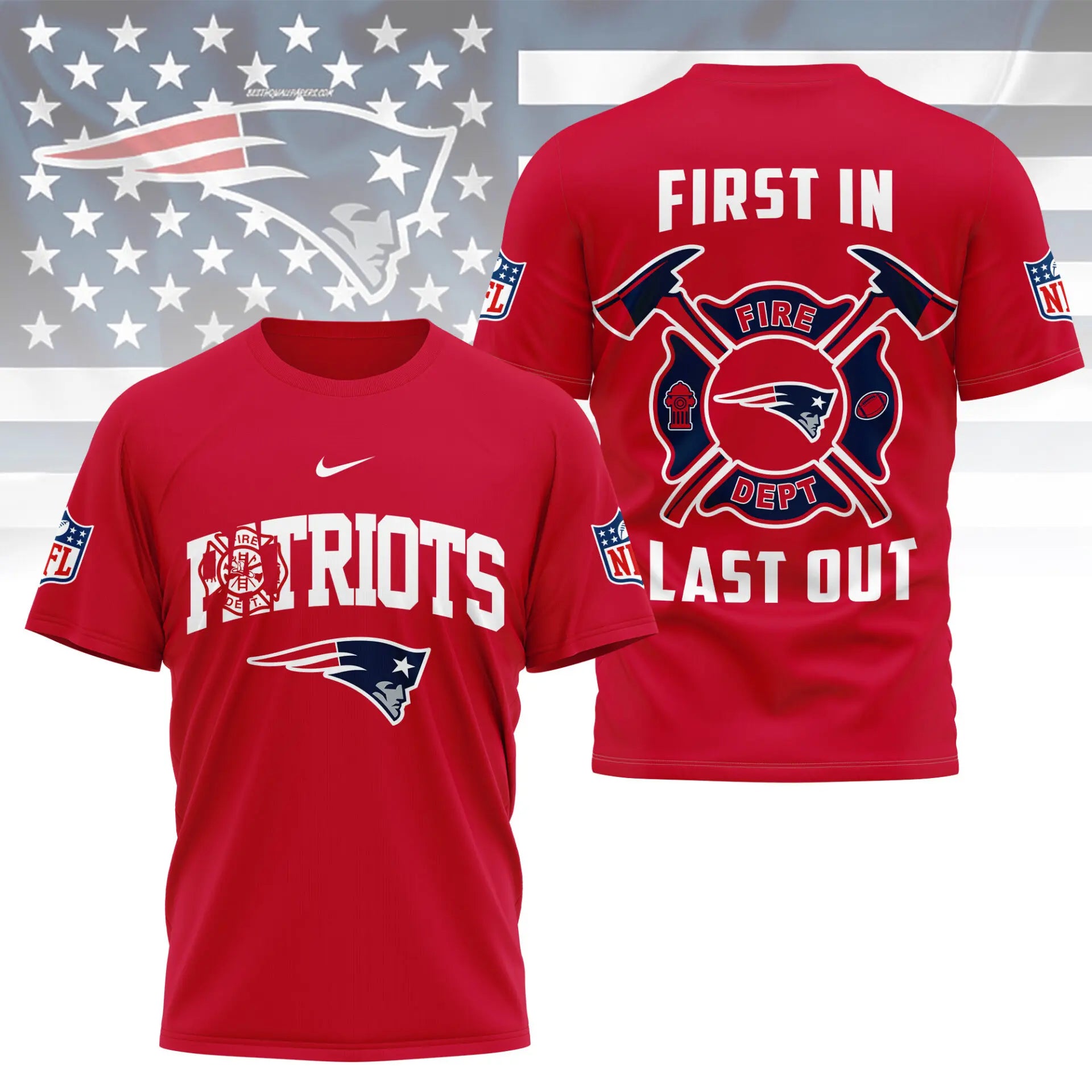 New England Patriots | Premium NFL Fire Dept 3D Shirt TD – HuddleStyle.com - Image 5