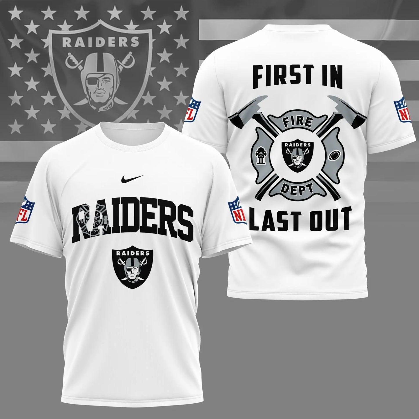 Las Vegas Raiders | Premium NFL Fire Dept 3D Shirt TD – HuddleStyle.com - Main