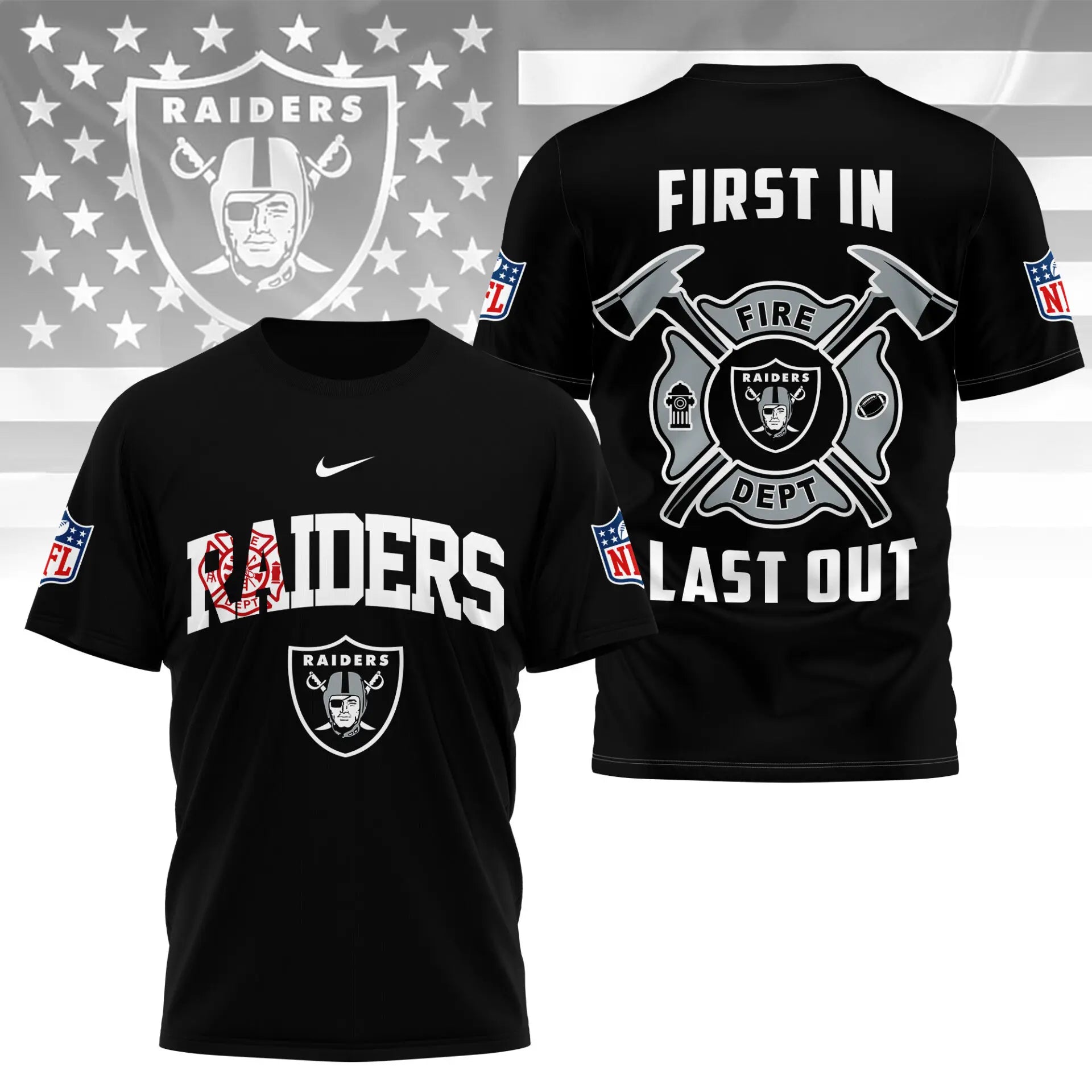 Las Vegas Raiders | Premium NFL Fire Dept 3D Shirt TD – HuddleStyle.com - Image 2