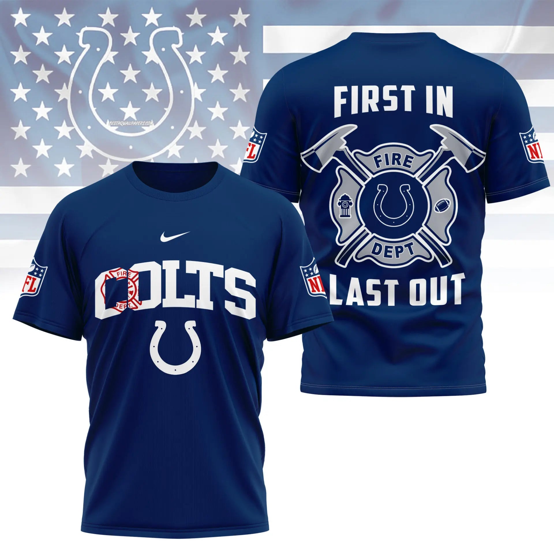 Indianapolis Colts | Premium NFL Fire Dept 3D Shirt TD – HuddleStyle.com - Image 3