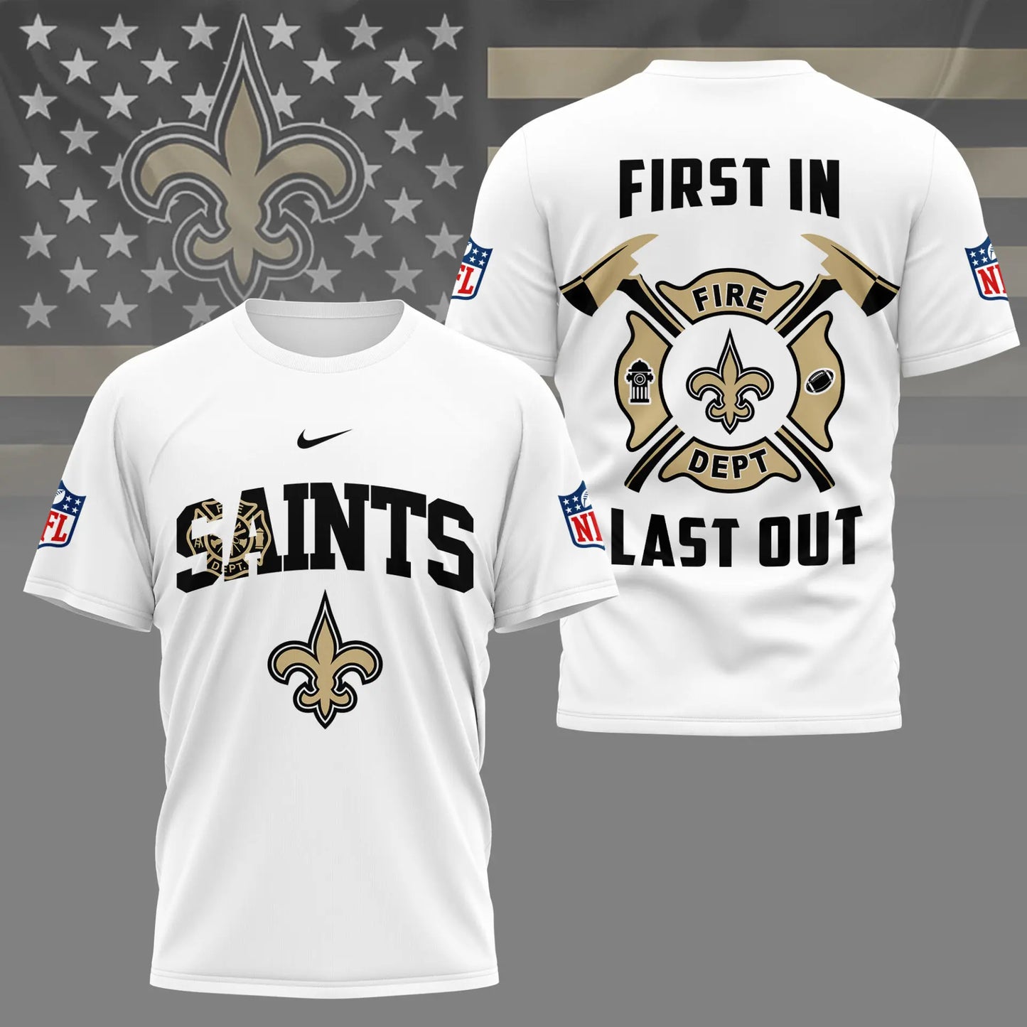 New Orleans Saints | Premium NFL Fire Dept 3D Shirt TD – HuddleStyle.com - Image 2