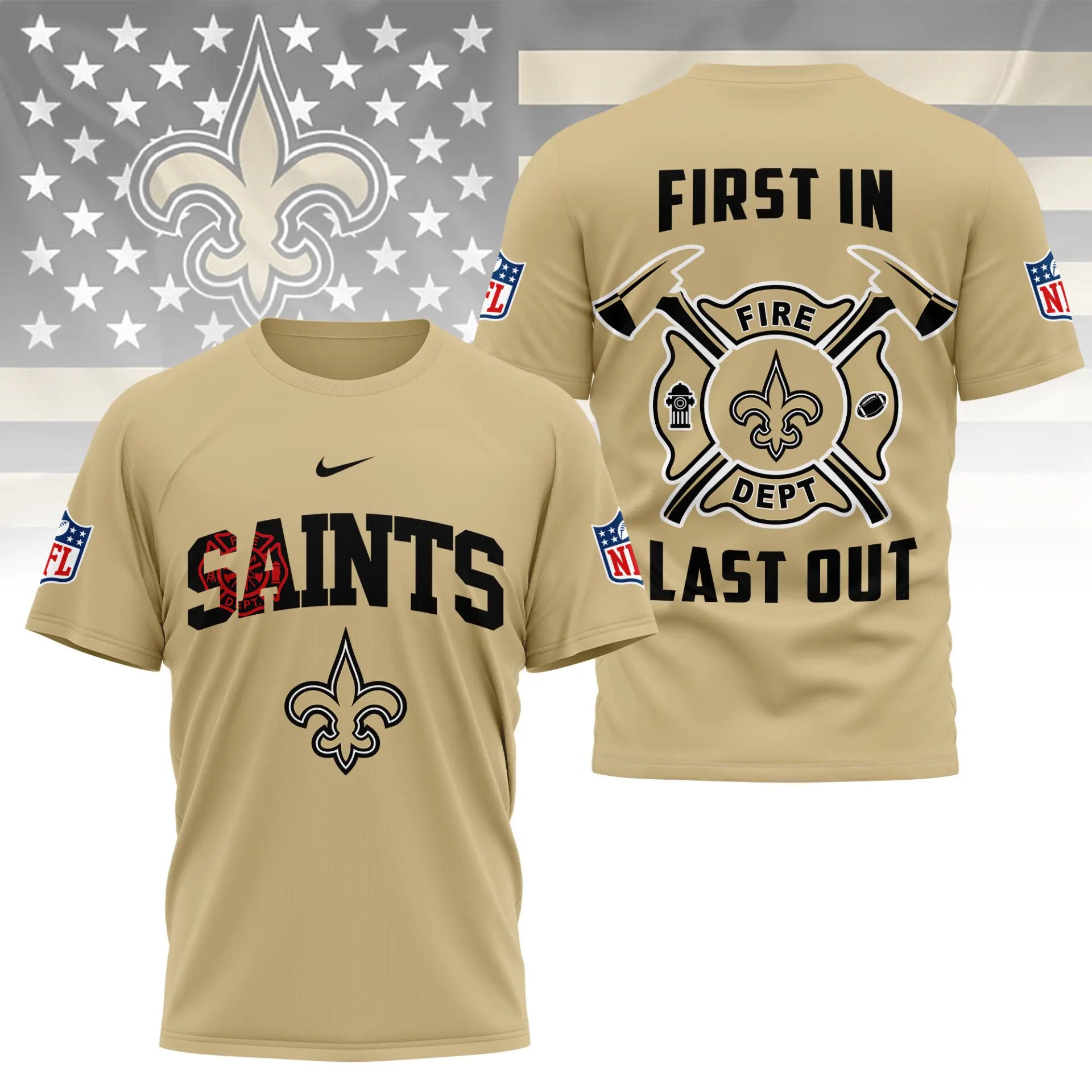 New Orleans Saints | Premium NFL Fire Dept 3D Shirt TD – HuddleStyle.com - Image 3