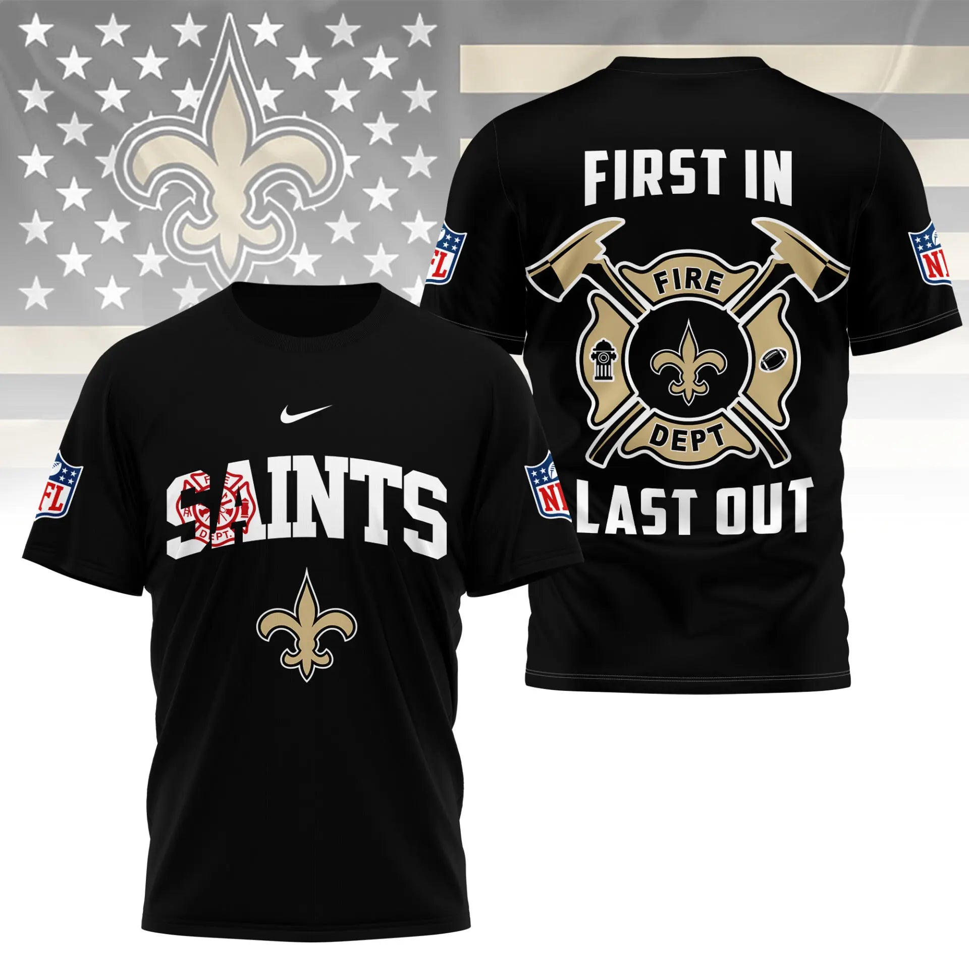 New Orleans Saints | Premium NFL Fire Dept 3D Shirt TD – HuddleStyle.com - Main