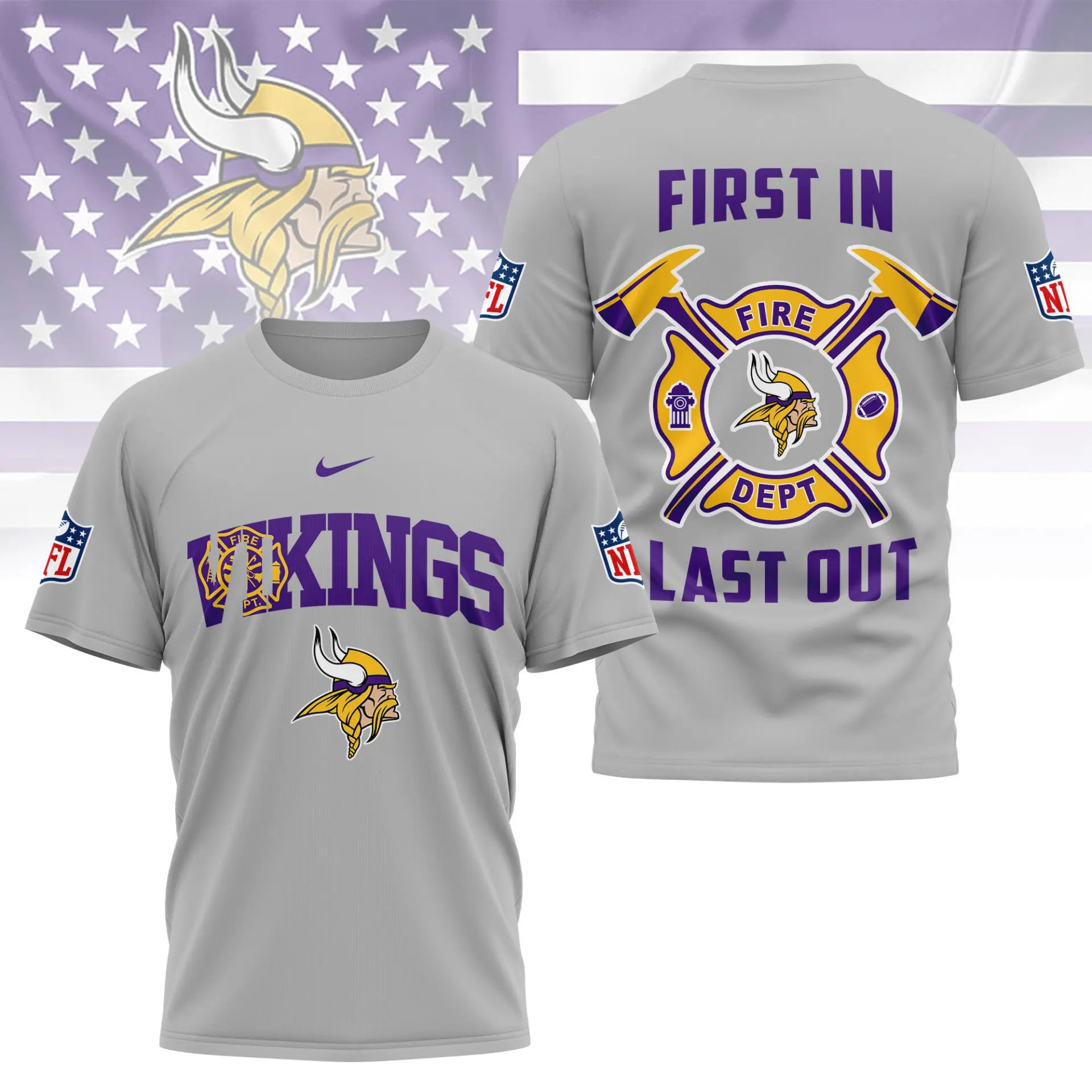 Minnesota Vikings | Premium NFL Fire Dept 3D Shirt TD – HuddleStyle.com - Image 3