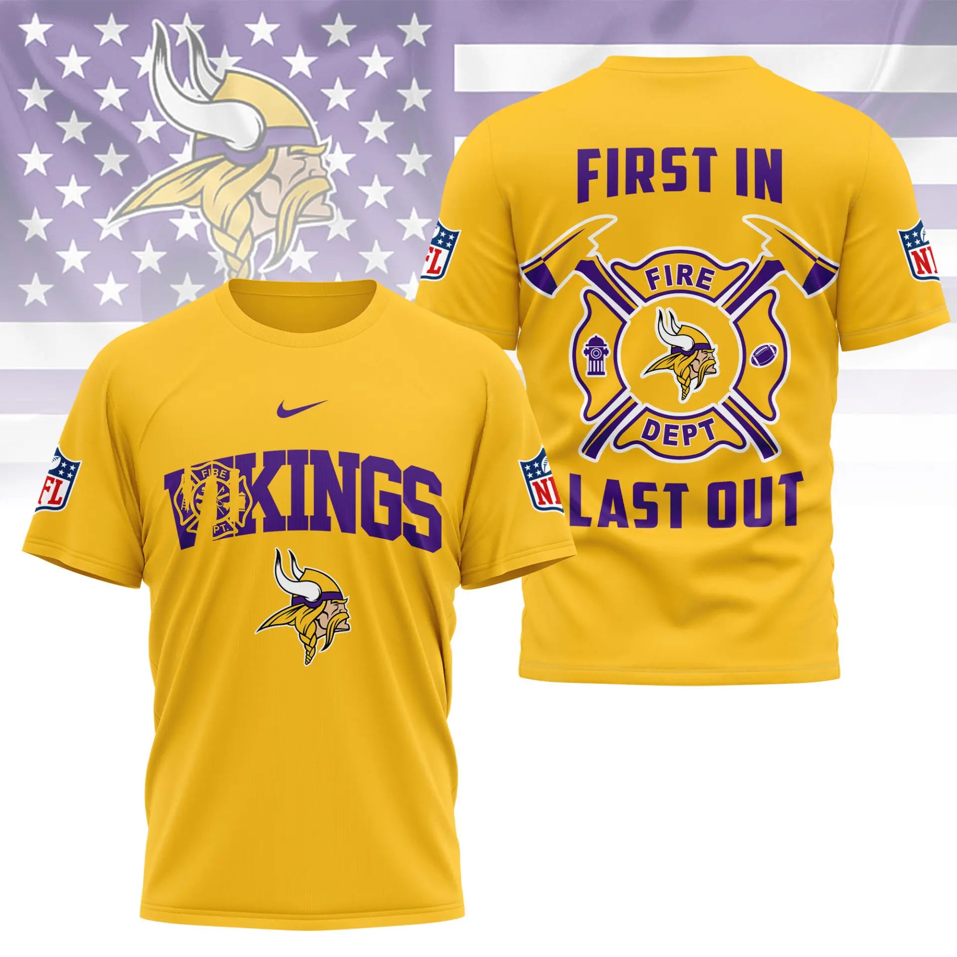 Minnesota Vikings | Premium NFL Fire Dept 3D Shirt TD – HuddleStyle.com - Image 2