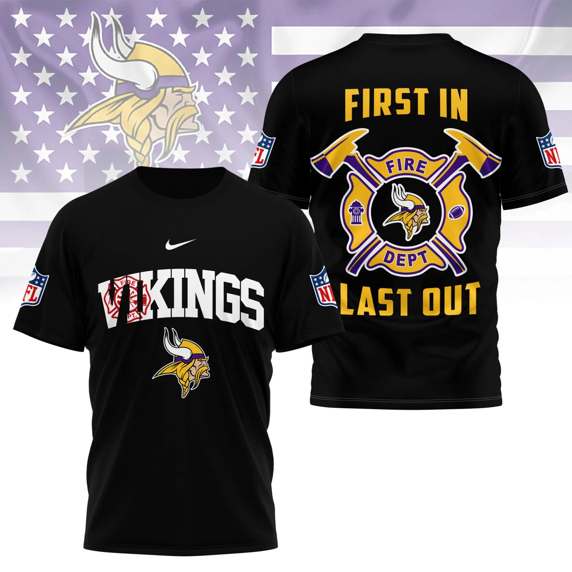 Minnesota Vikings | Premium NFL Fire Dept 3D Shirt TD – HuddleStyle.com - Main