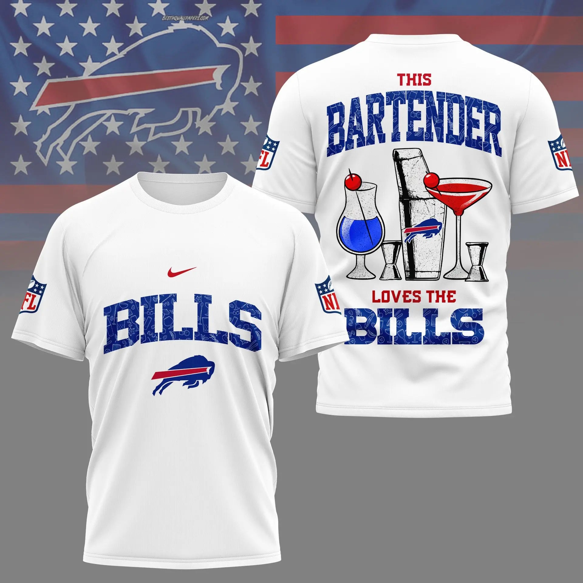 Buffalo Bills | Premium NFL Bartender Fan 3D Shirt NY – HuddleStyle.com - Main