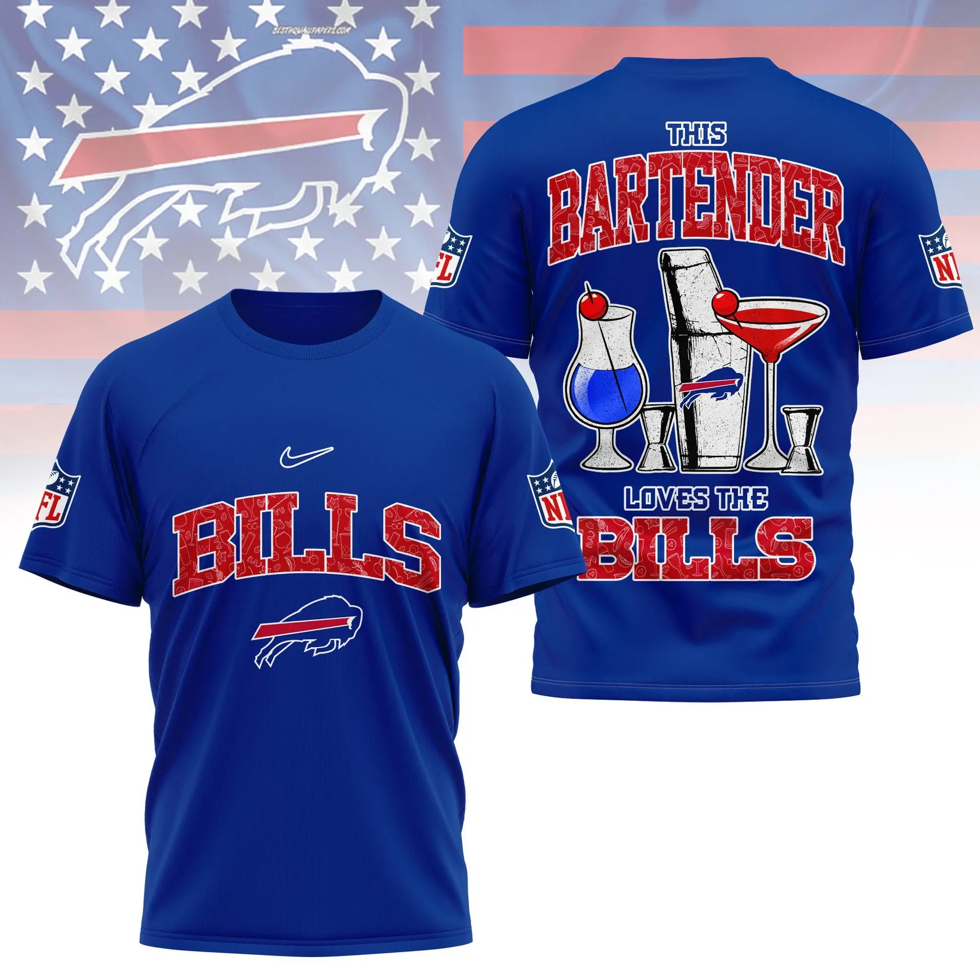 Buffalo Bills | Premium NFL Bartender Fan 3D Shirt NY – HuddleStyle.com - Image 2