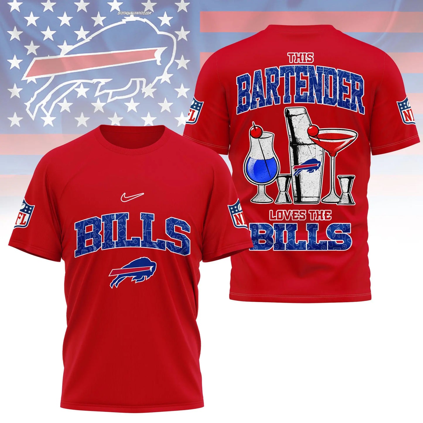 Buffalo Bills | Premium NFL Bartender Fan 3D Shirt NY – HuddleStyle.com - Image 3