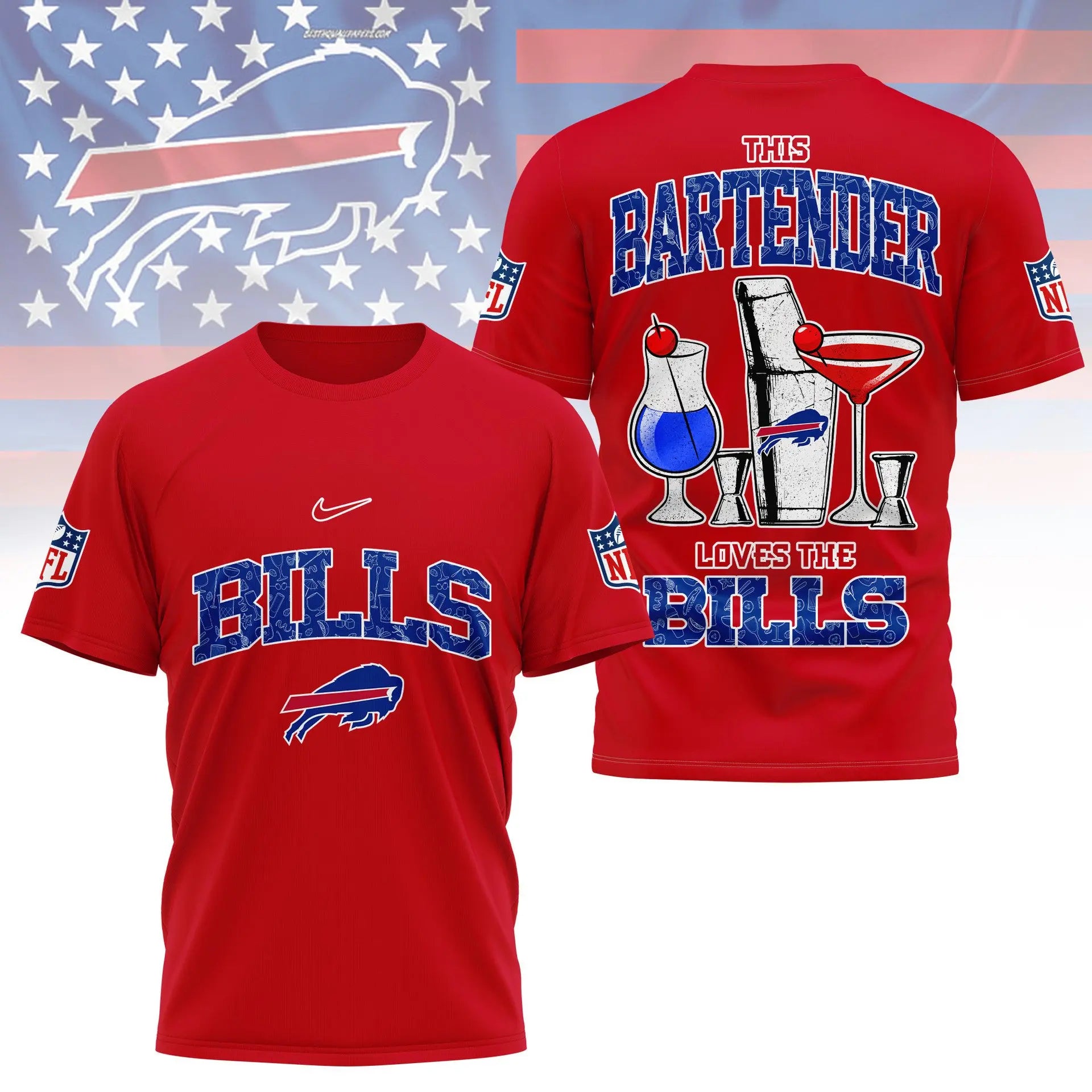 Buffalo Bills | Premium NFL Bartender Fan 3D Shirt NY – HuddleStyle.com - Image 3