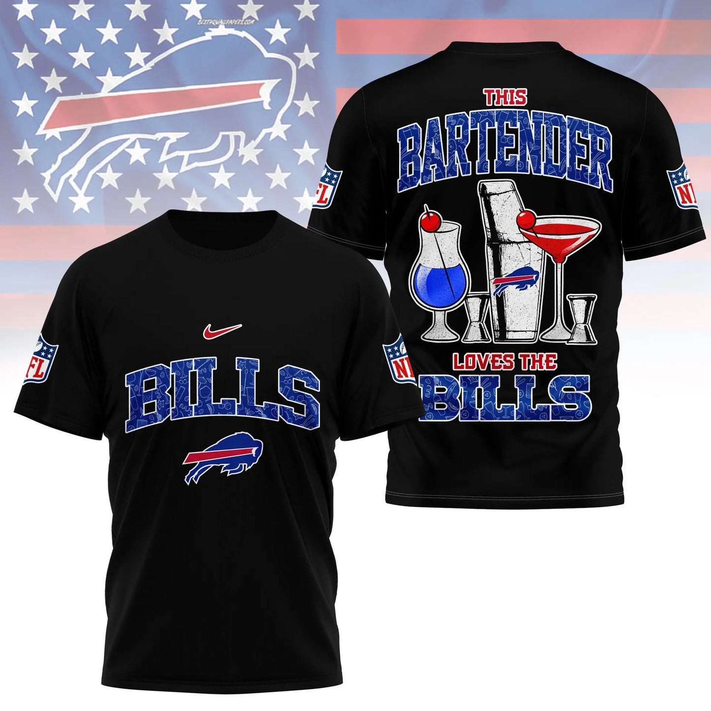 Buffalo Bills | Premium NFL Bartender Fan 3D Shirt NY – HuddleStyle.com - Image 2