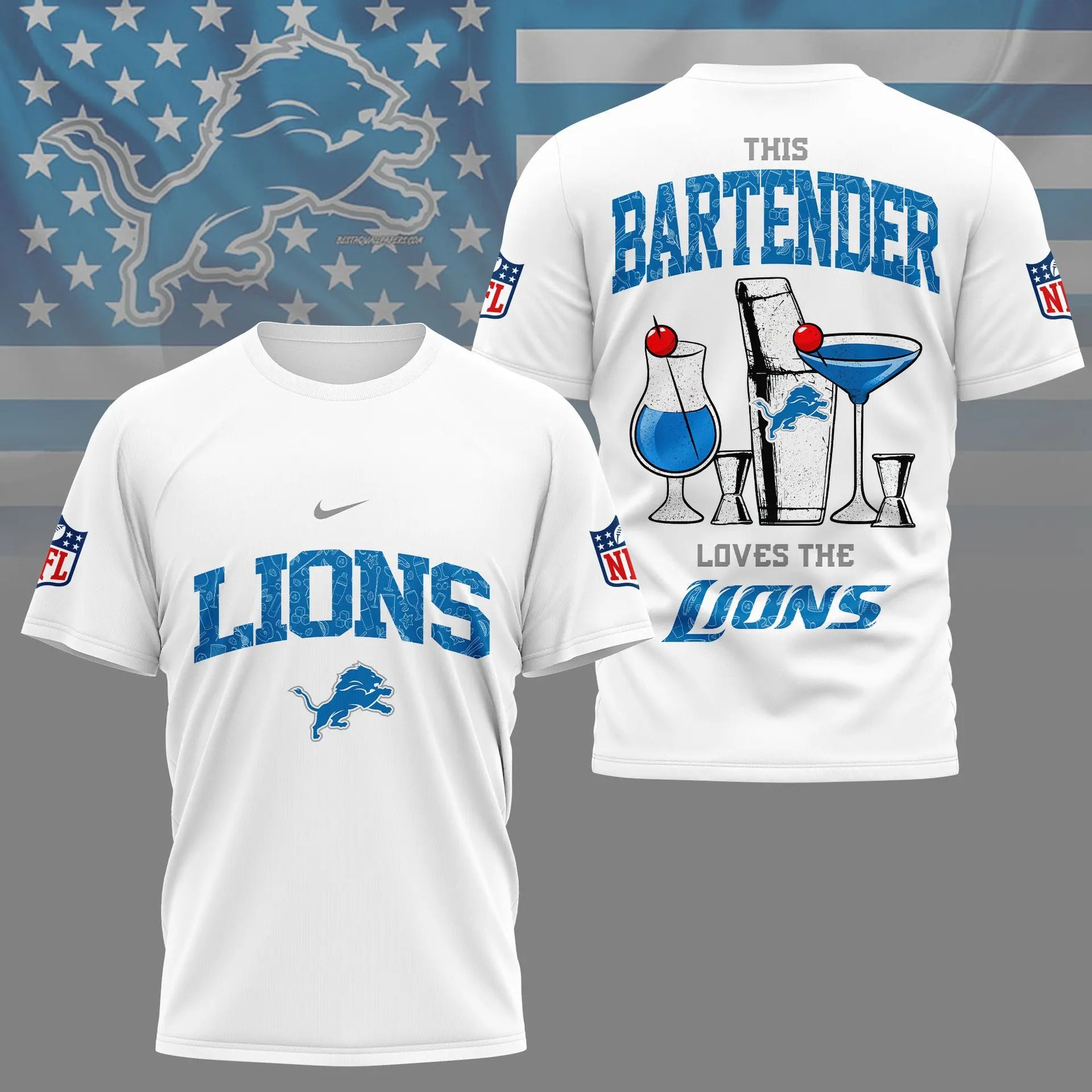 Detroit Lions | Premium NFL Bartender Fan 3D Shirt NY – HuddleStyle.com - Image 2