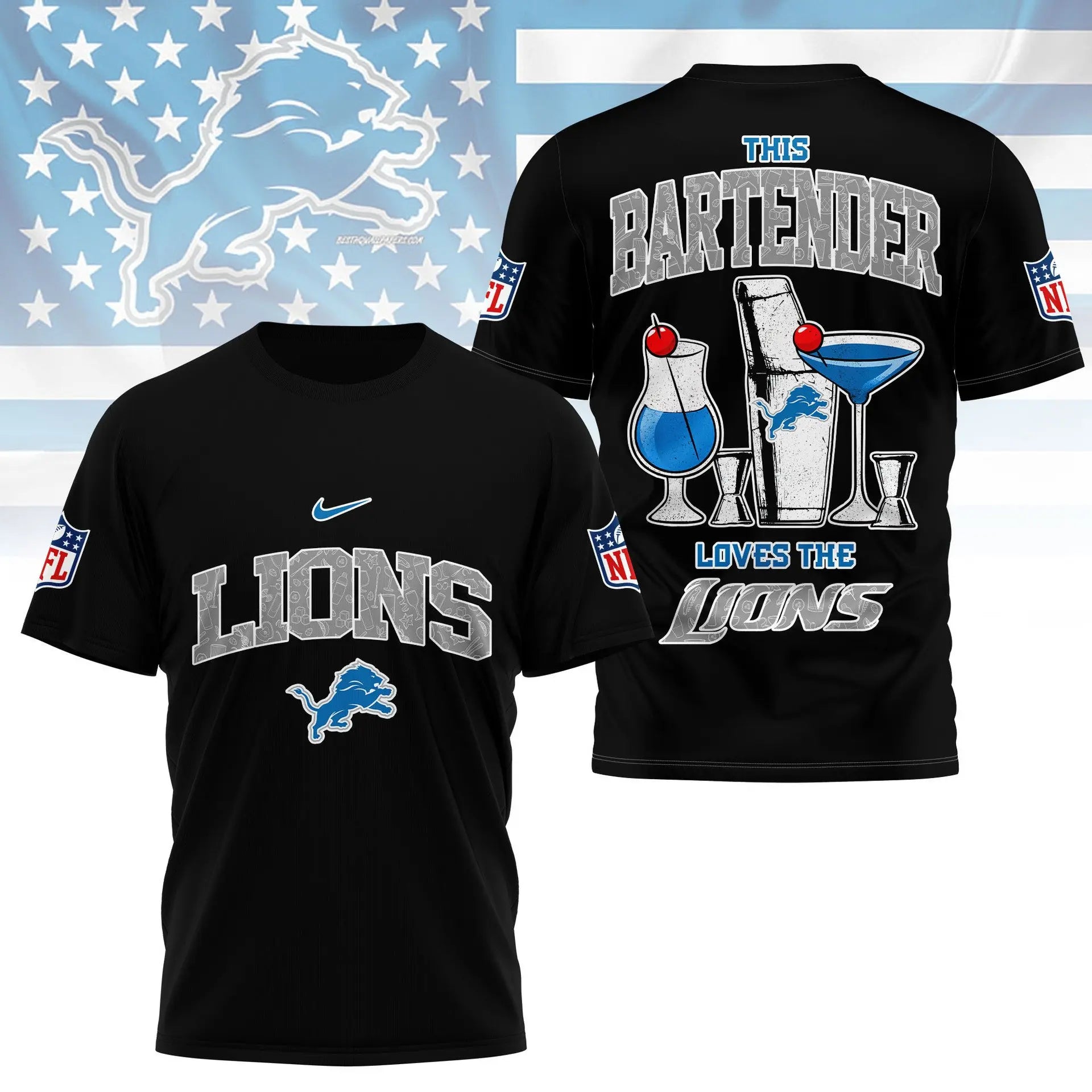 Detroit Lions | Premium NFL Bartender Fan 3D Shirt NY – HuddleStyle.com - Image 3
