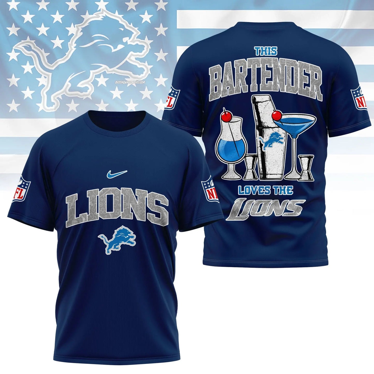 Detroit Lions | Premium NFL Bartender Fan 3D Shirt NY – HuddleStyle.com - Image 4