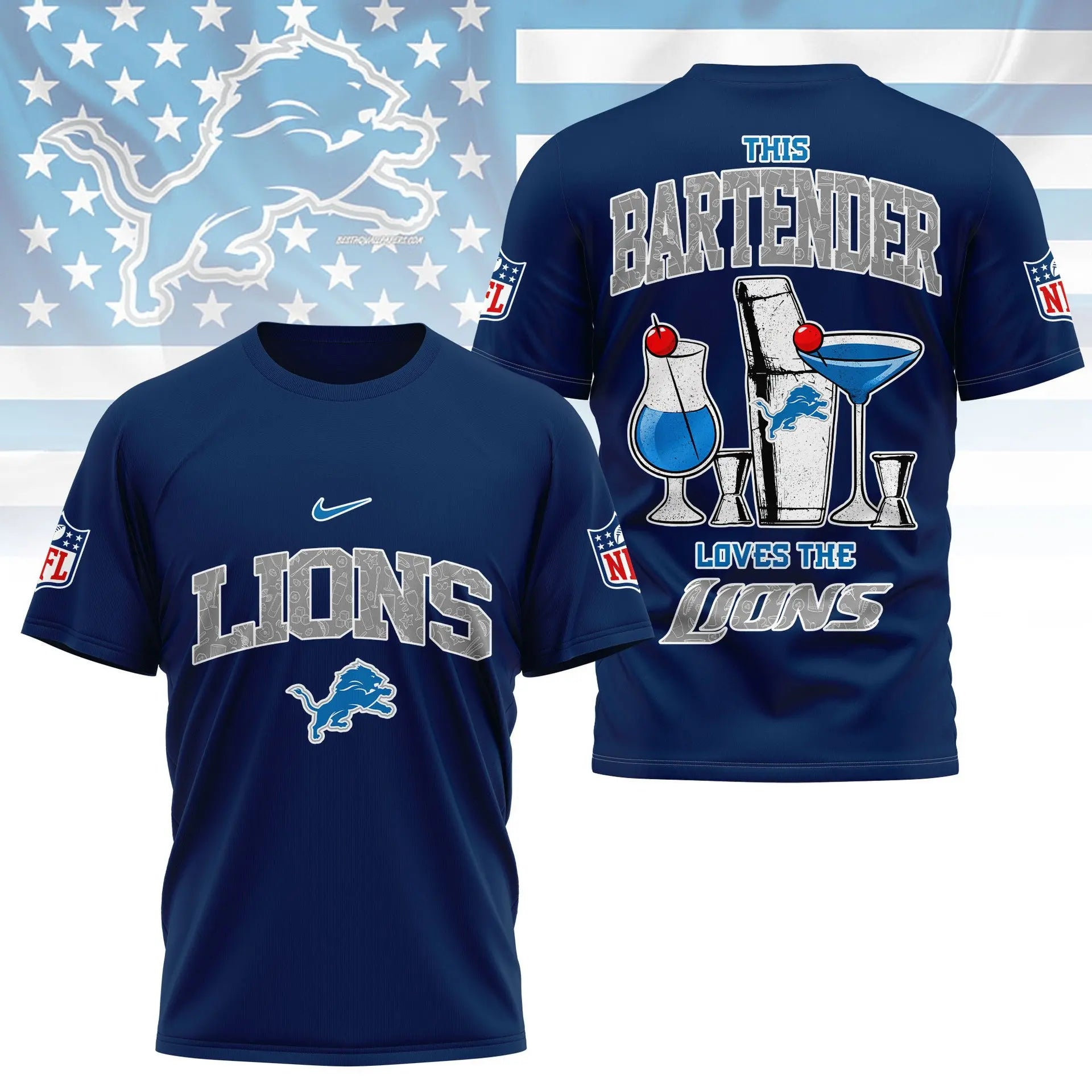 Detroit Lions | Premium NFL Bartender Fan 3D Shirt NY – HuddleStyle.com - Image 4