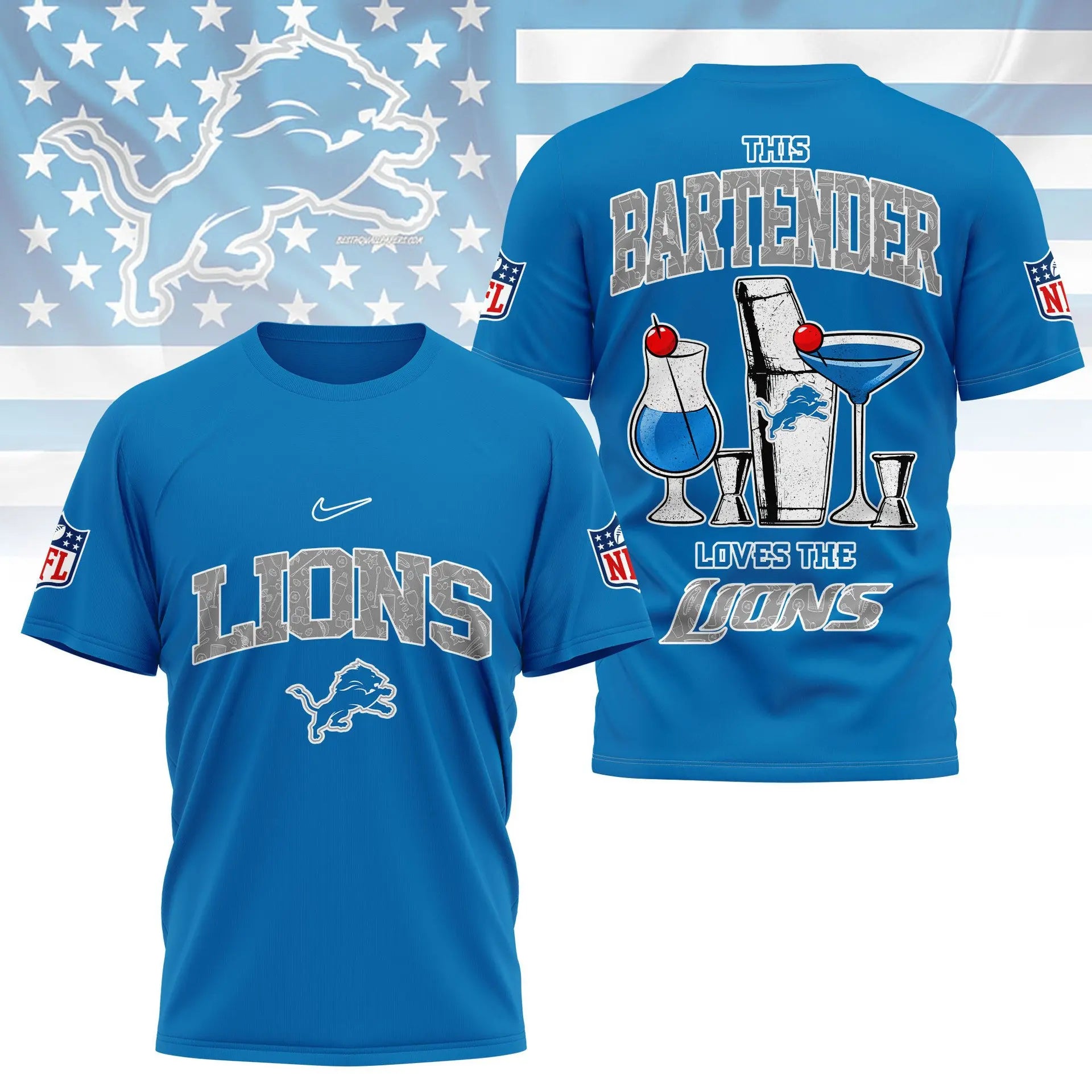 Detroit Lions | Premium NFL Bartender Fan 3D Shirt NY – HuddleStyle.com - Image 5