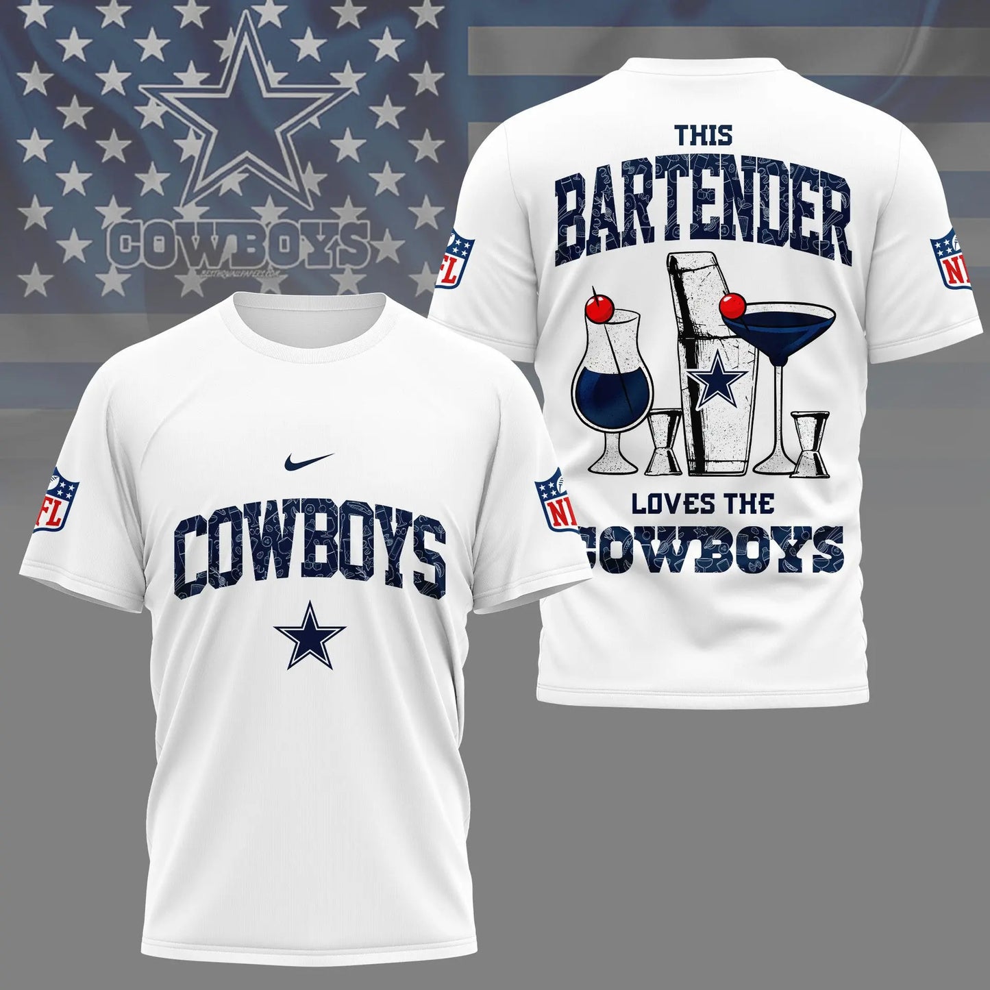 Dallas Cowboys | Premium NFL Bartender Fan 3D Shirt NY – HuddleStyle.com - Image 4