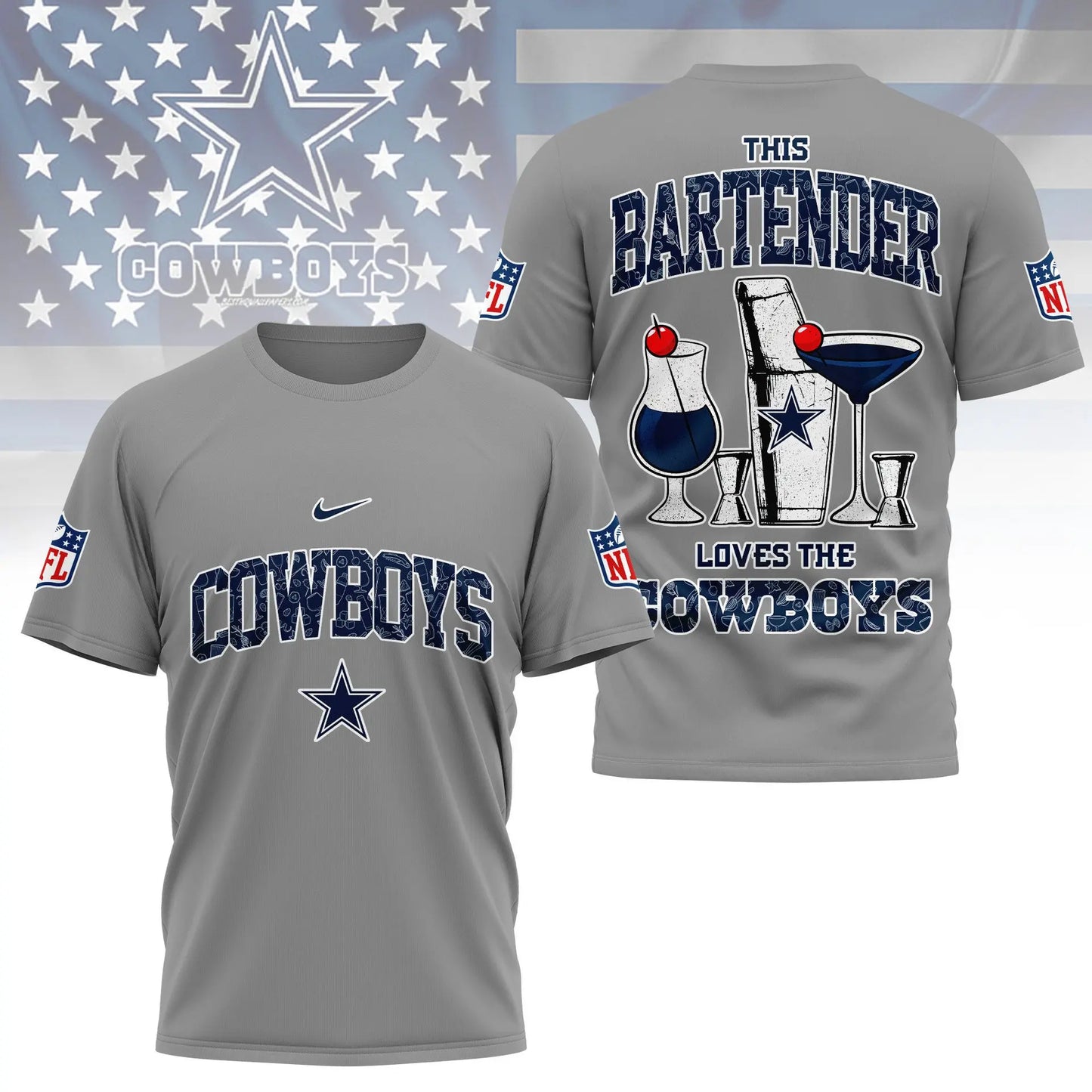 Dallas Cowboys | Premium NFL Bartender Fan 3D Shirt NY – HuddleStyle.com - Image 5