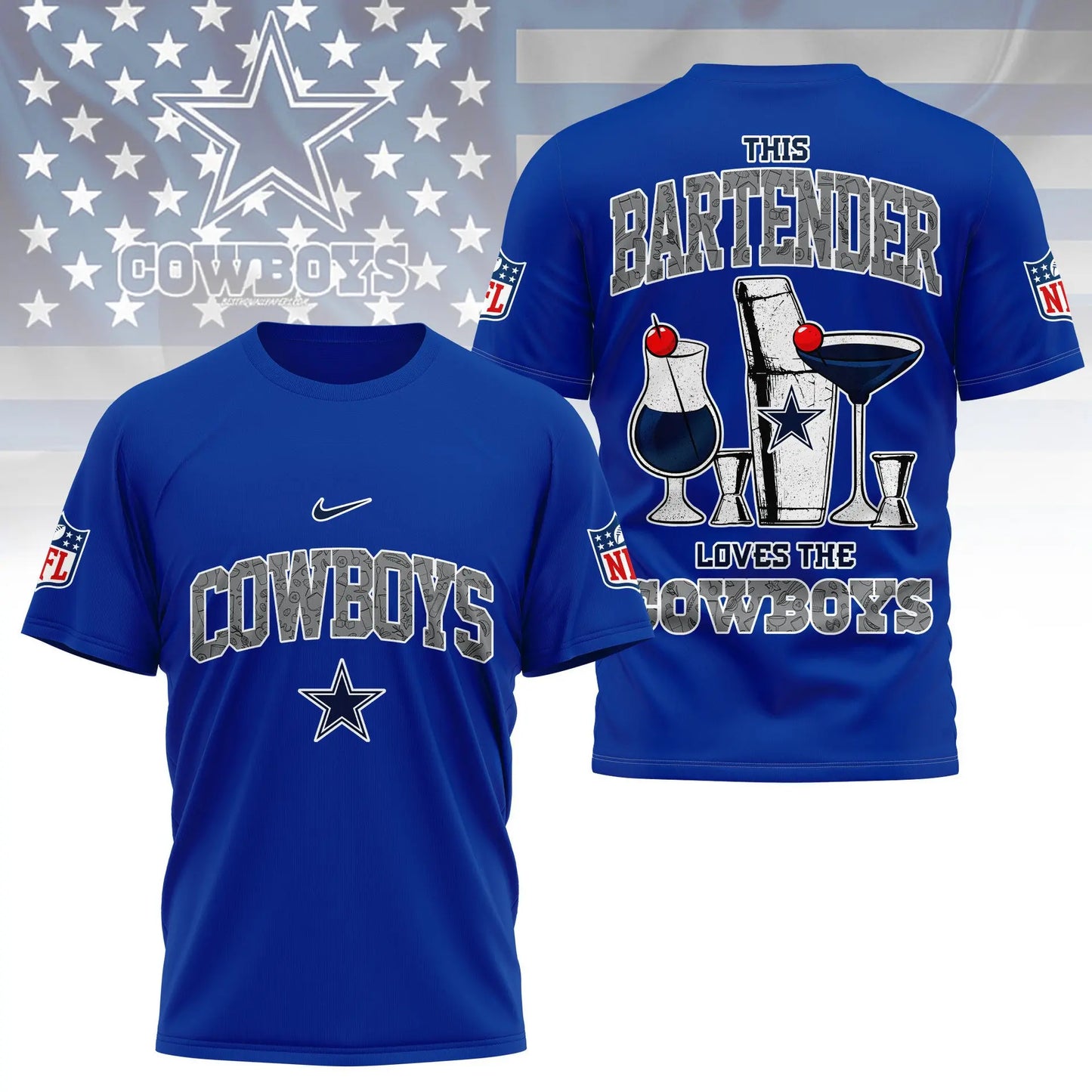 Dallas Cowboys | Premium NFL Bartender Fan 3D Shirt NY – HuddleStyle.com - Image 2