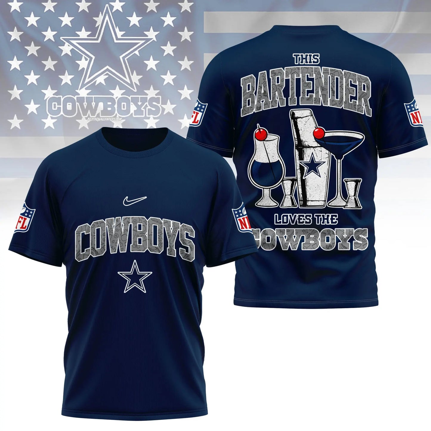 Dallas Cowboys | Premium NFL Bartender Fan 3D Shirt NY – HuddleStyle.com - Image 3