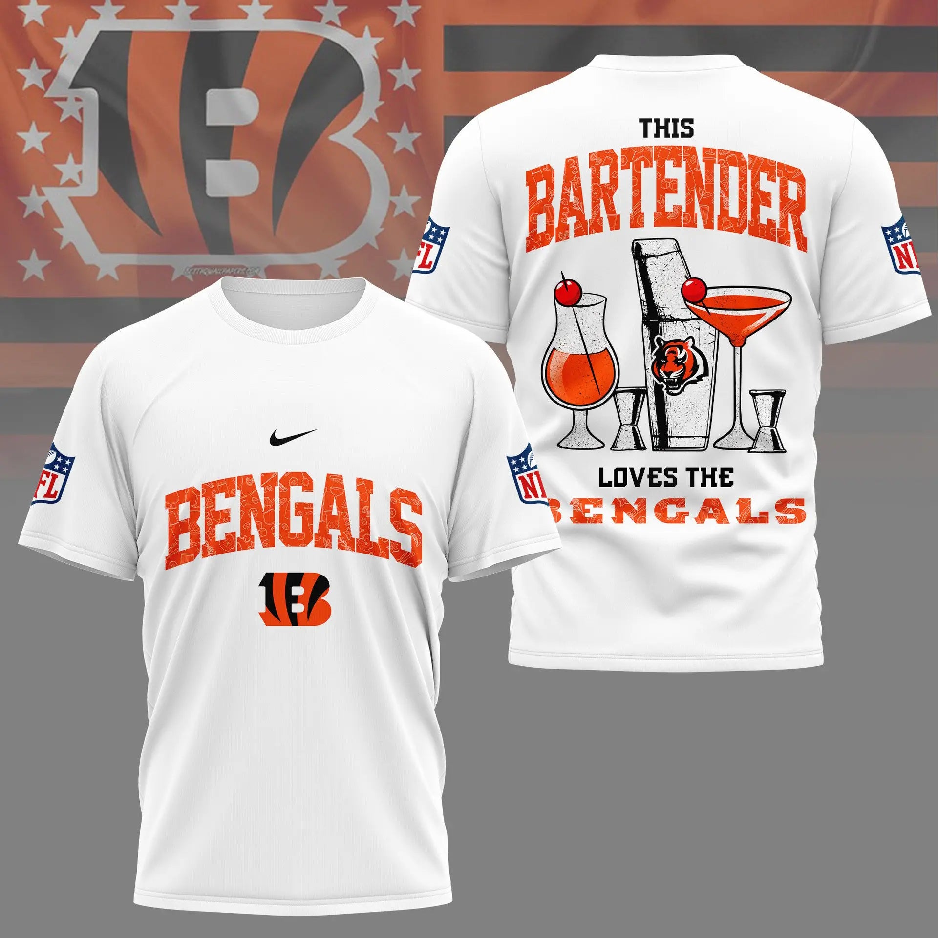 Cincinnati Bengals | Premium NFL Bartender Fan 3D Shirt NY – HuddleStyle.com - Main