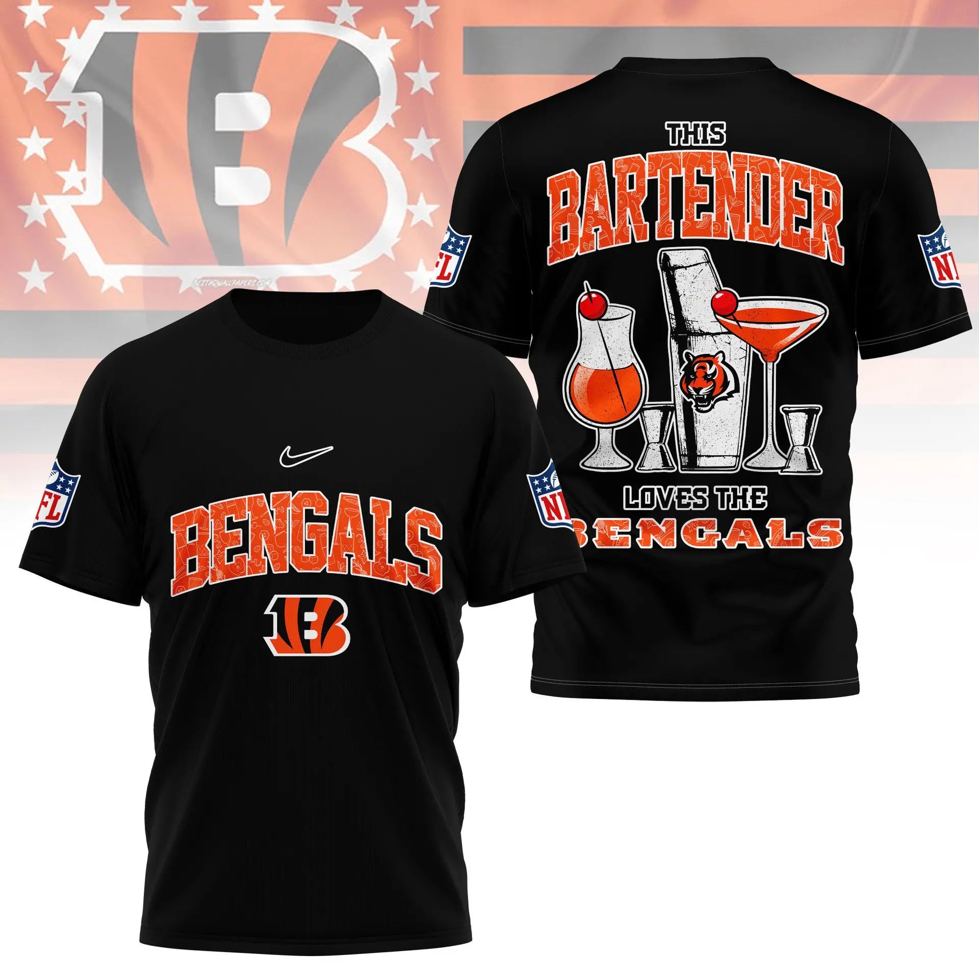 Cincinnati Bengals | Premium NFL Bartender Fan 3D Shirt NY – HuddleStyle.com - Image 3