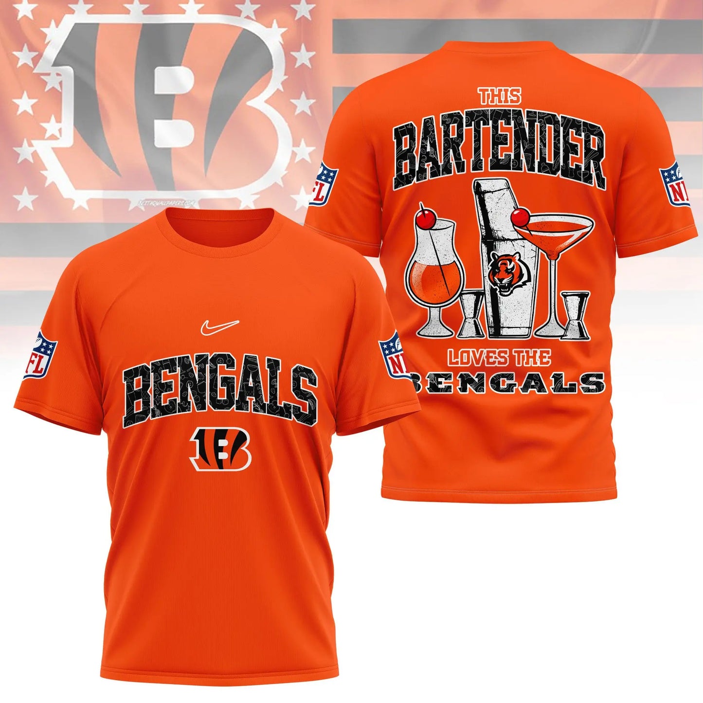 Cincinnati Bengals | Premium NFL Bartender Fan 3D Shirt NY – HuddleStyle.com - Main