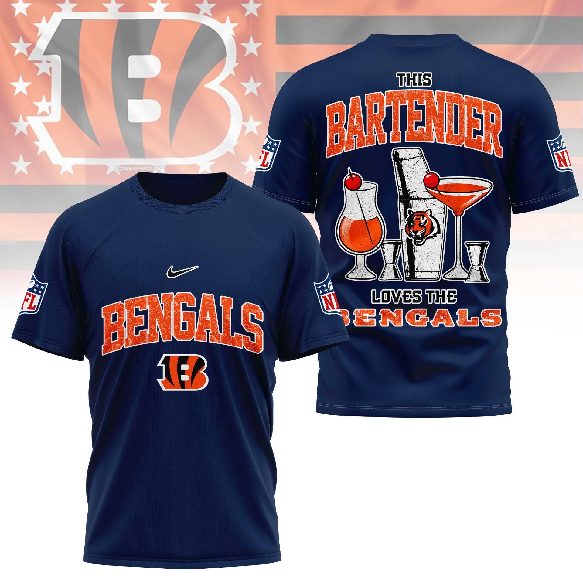 Cincinnati Bengals | Premium NFL Bartender Fan 3D Shirt NY – HuddleStyle.com - Image 2