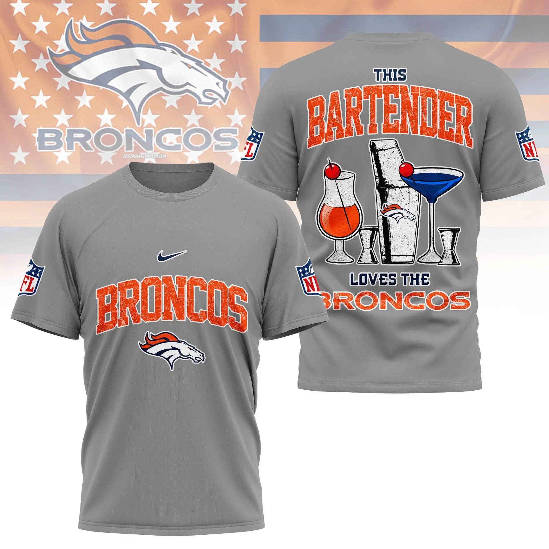 Denver Broncos | Premium NFL Bartender Fan 3D Shirt NY – HuddleStyle.com - Image 2