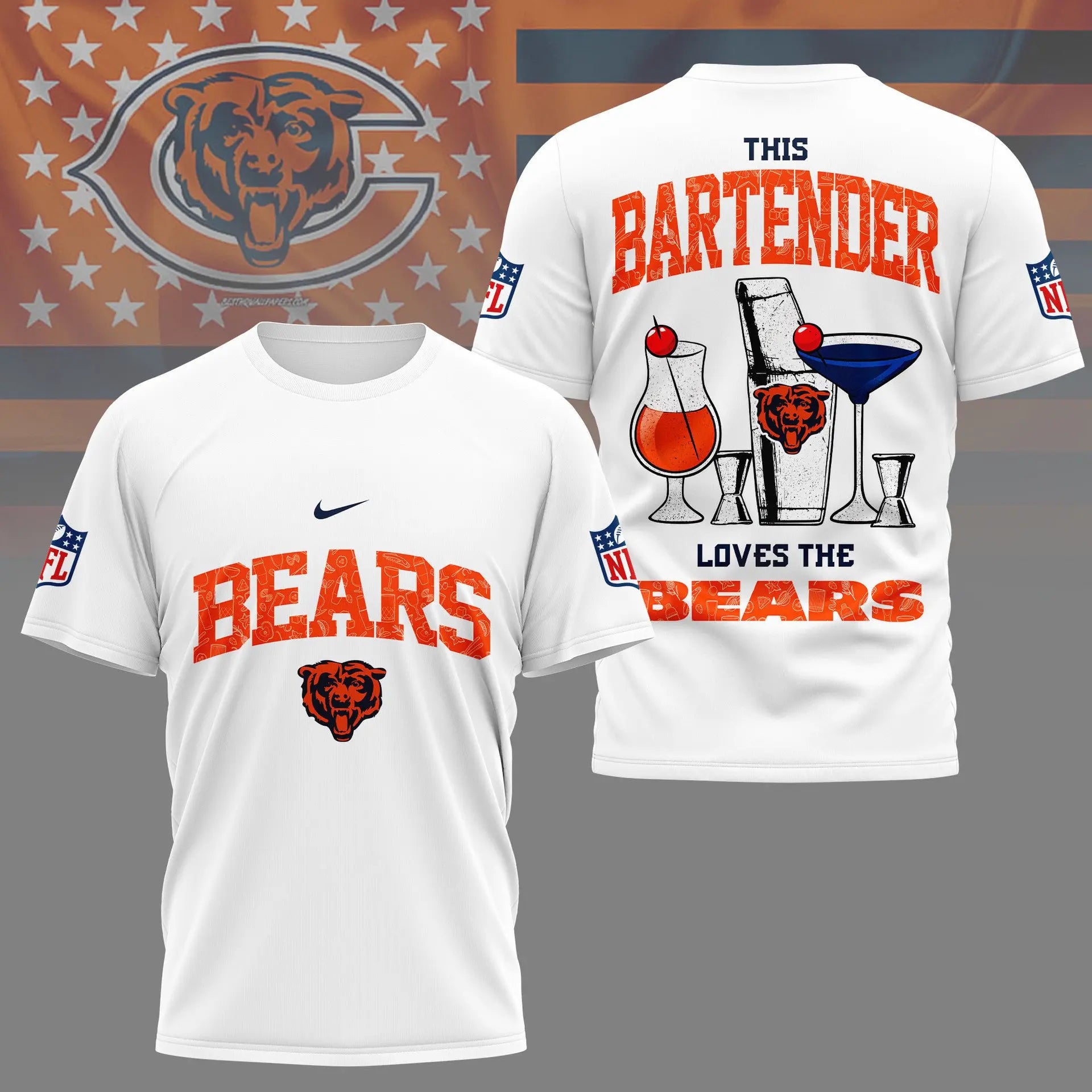 Chicago Bears | Premium NFL Bartender Fan 3D Shirt NY – HuddleStyle.com - Image 2