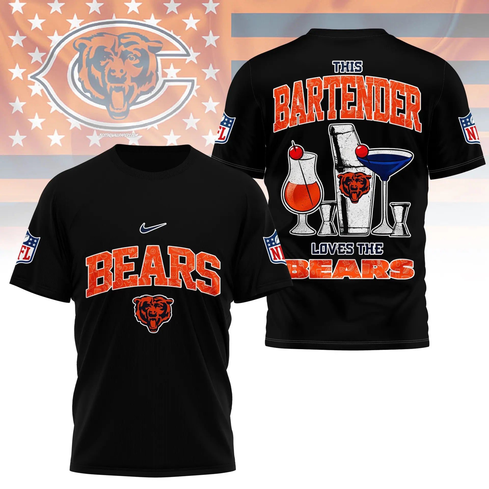 Chicago Bears | Premium NFL Bartender Fan 3D Shirt NY – HuddleStyle.com - Image 2