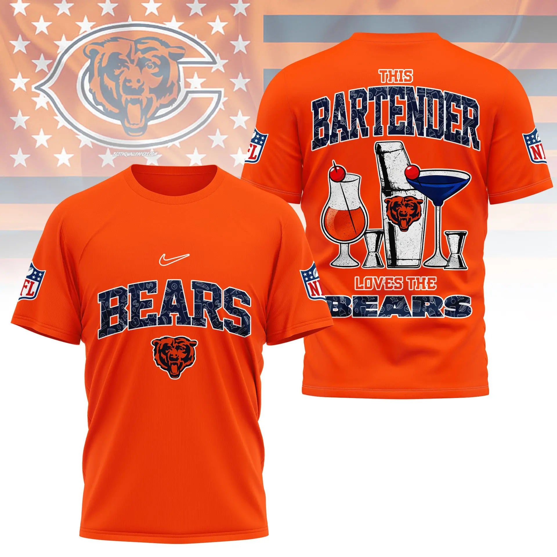 Chicago Bears | Premium NFL Bartender Fan 3D Shirt NY – HuddleStyle.com - Image 4