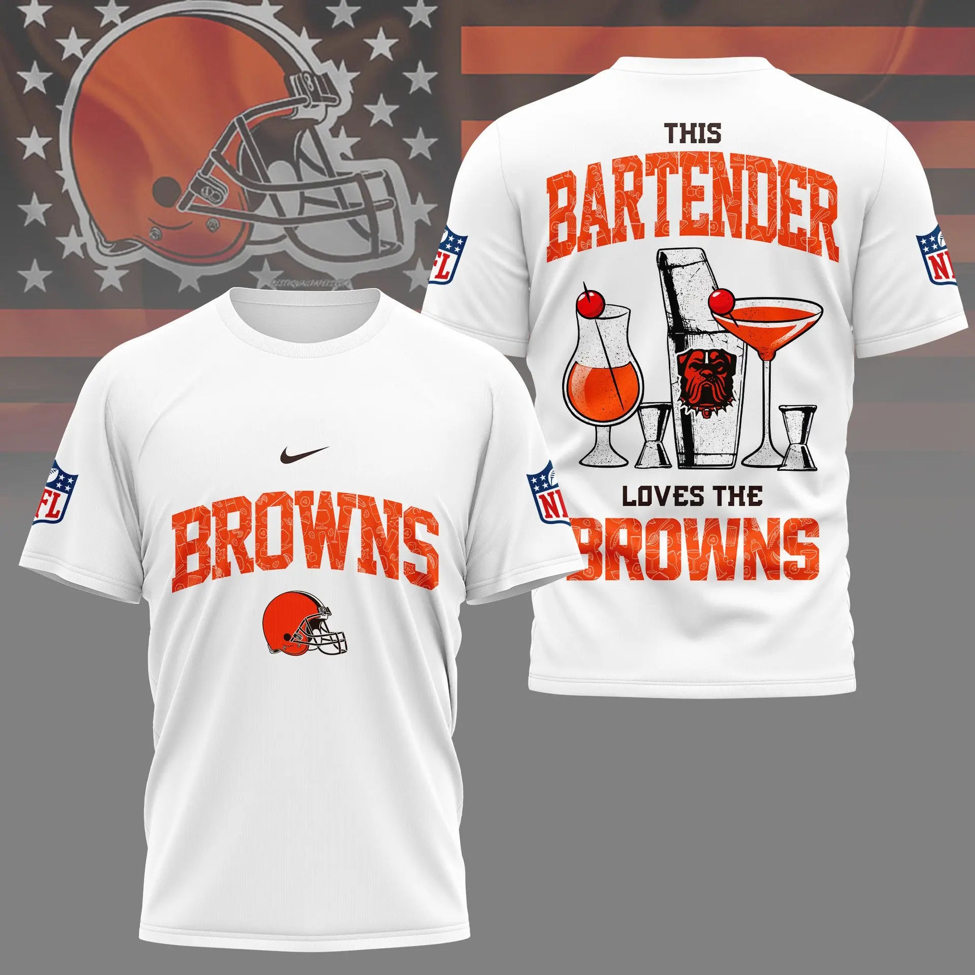 Cleveland Browns | Premium NFL Bartender Fan 3D Shirt NY – HuddleStyle.com - Main