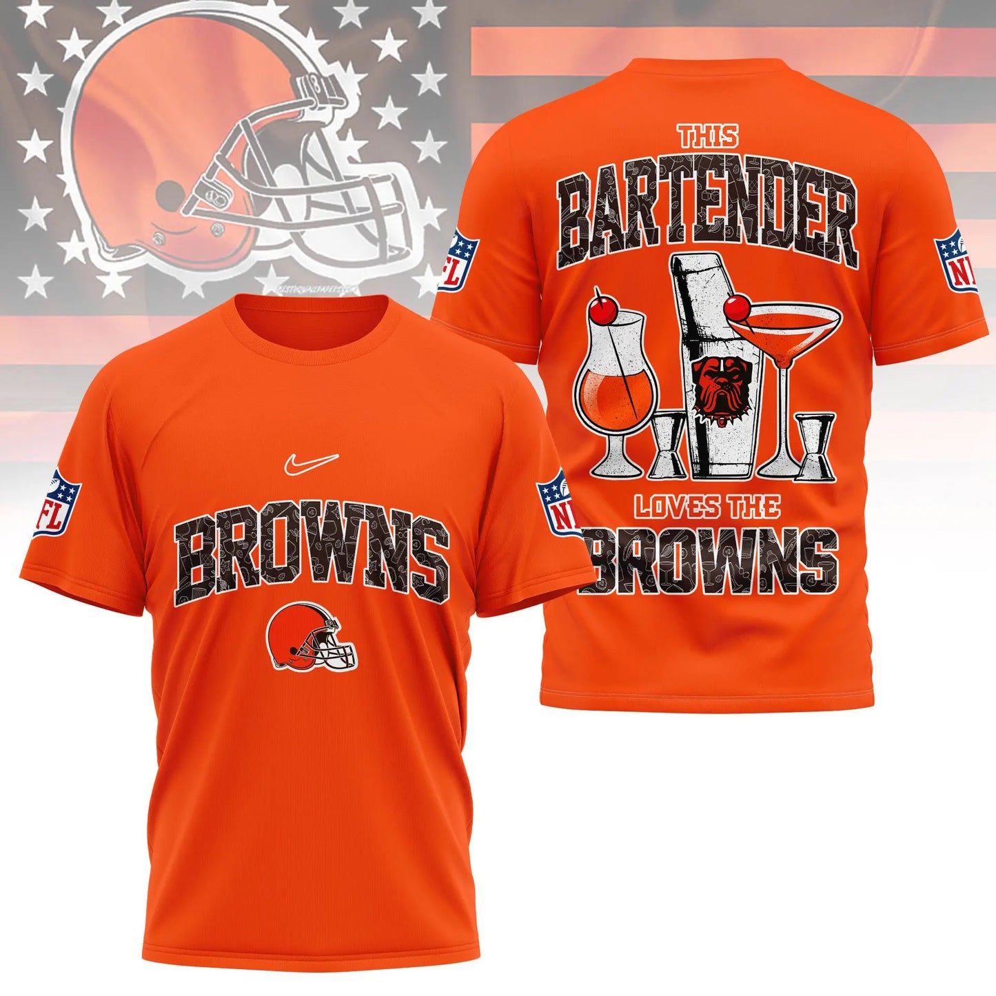 Cleveland Browns | Premium NFL Bartender Fan 3D Shirt NY – HuddleStyle.com - Image 2