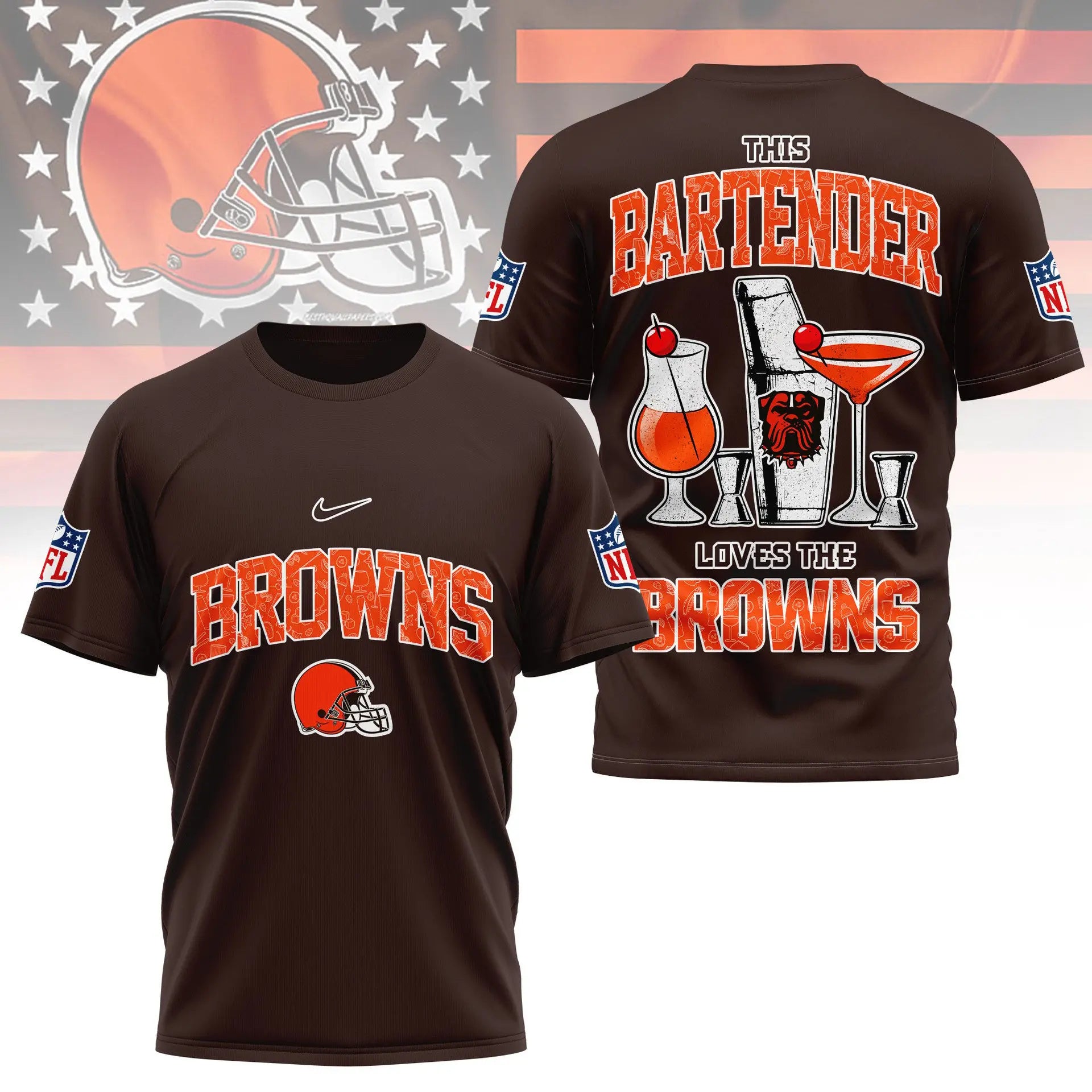 Cleveland Browns | Premium NFL Bartender Fan 3D Shirt NY – HuddleStyle.com - Image 2