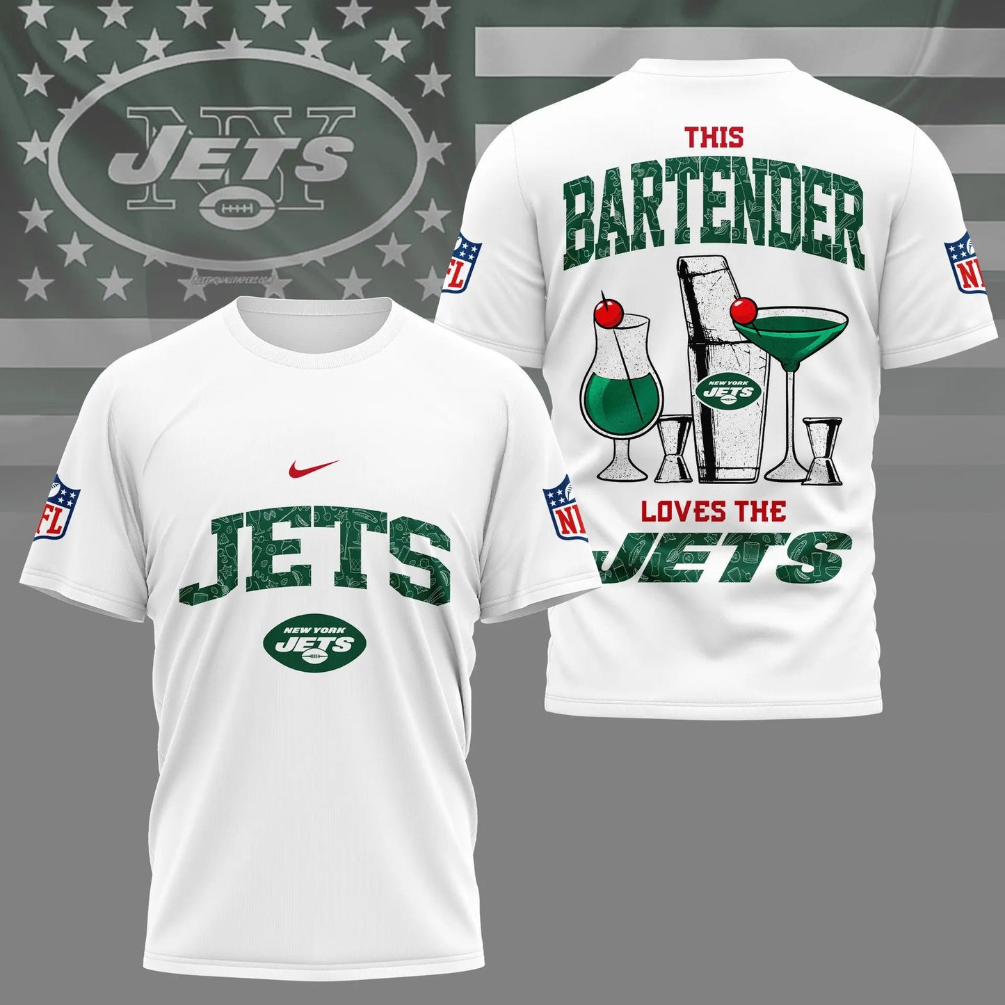 New York Jets | Premium NFL Bartender Fan 3D Shirt NY – HuddleStyle.com - Main