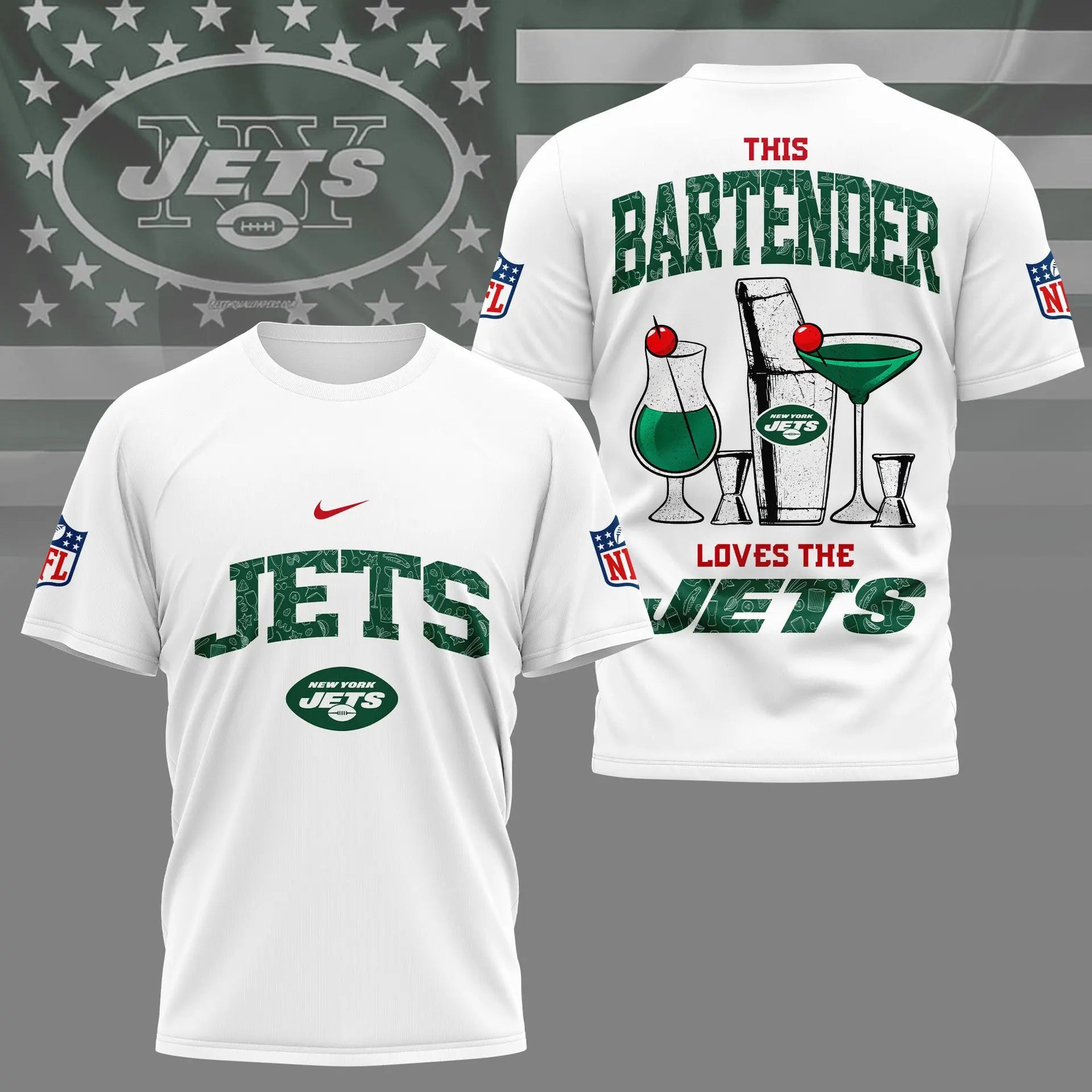 New York Jets | Premium NFL Bartender Fan 3D Shirt NY – HuddleStyle.com - Main