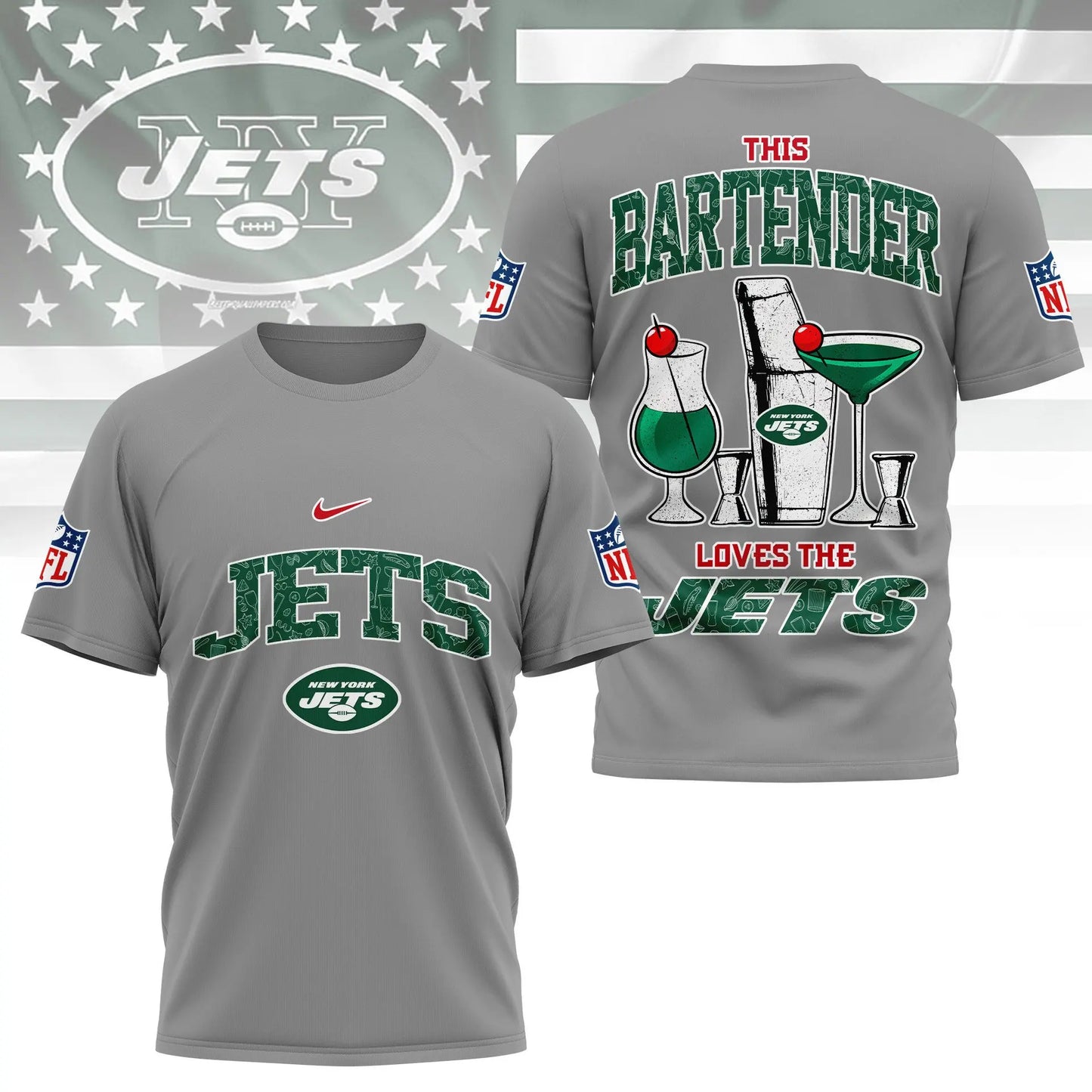 New York Jets | Premium NFL Bartender Fan 3D Shirt NY – HuddleStyle.com - Image 4