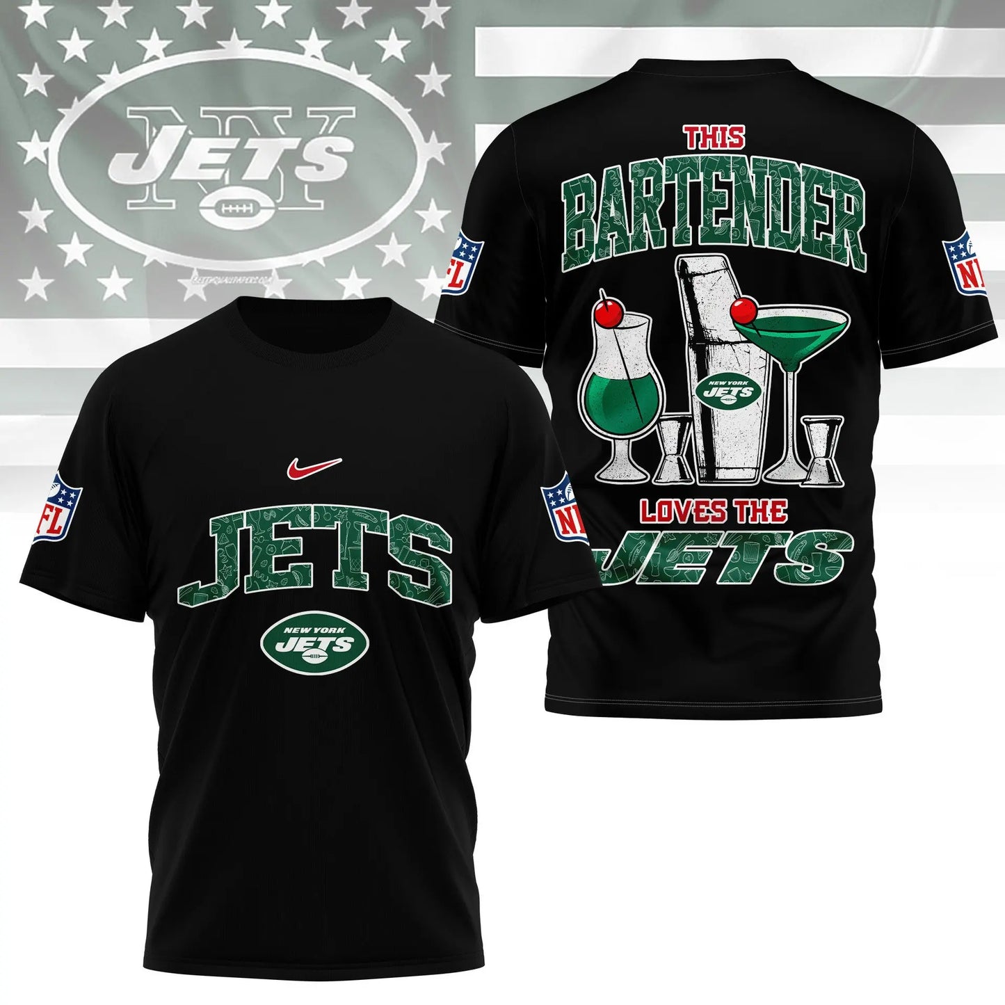 New York Jets | Premium NFL Bartender Fan 3D Shirt NY – HuddleStyle.com - Image 2