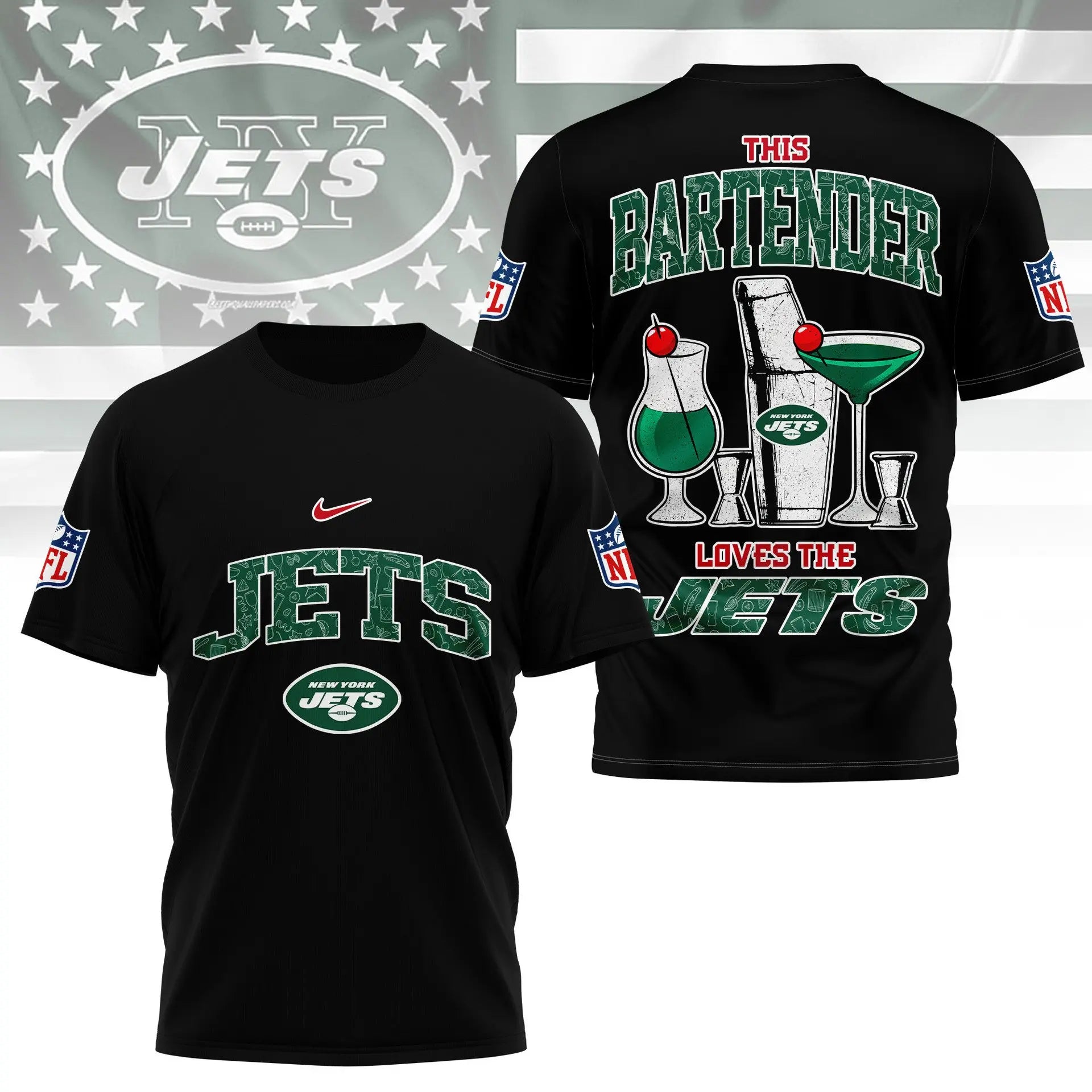 New York Jets | Premium NFL Bartender Fan 3D Shirt NY – HuddleStyle.com - Image 2