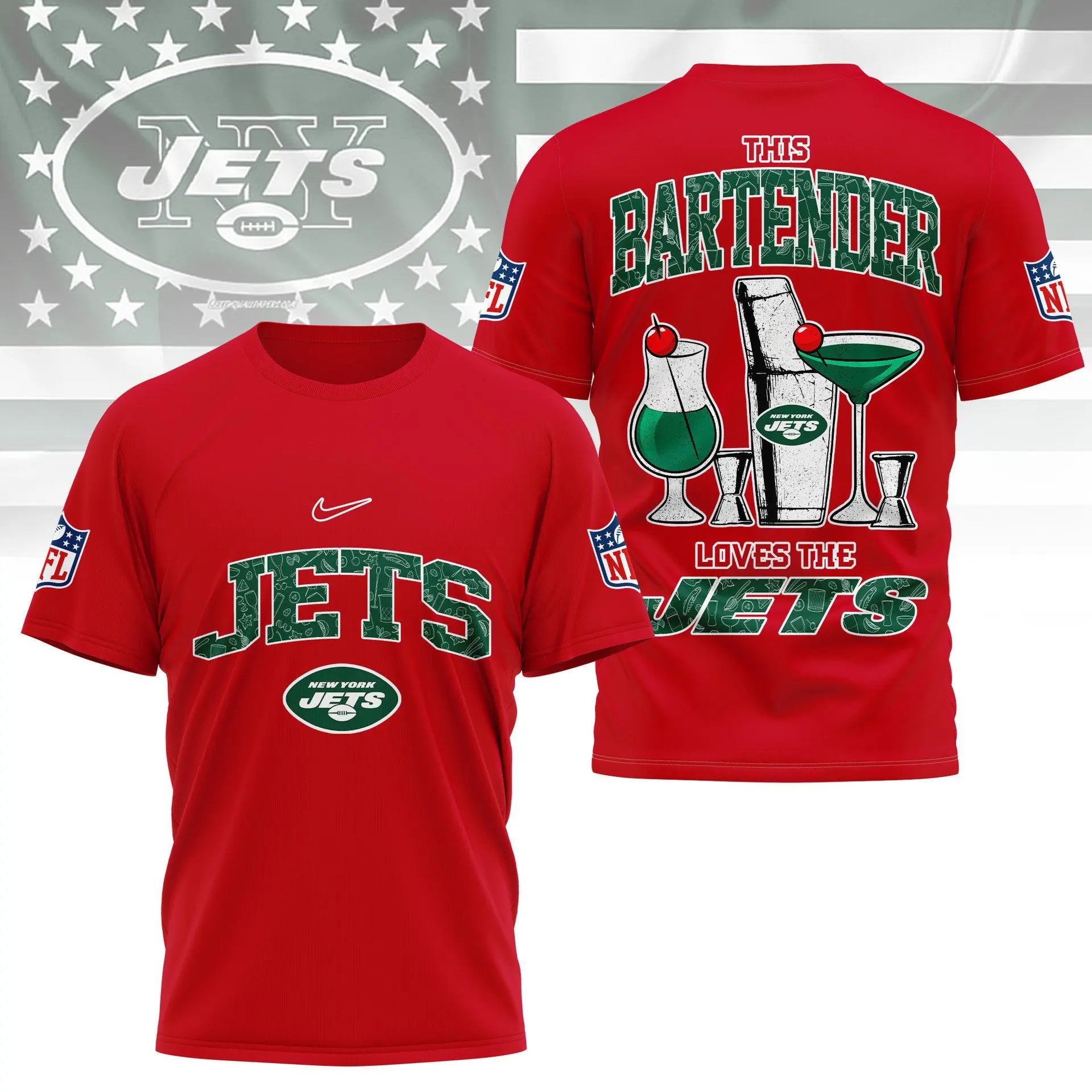 New York Jets | Premium NFL Bartender Fan 3D Shirt NY – HuddleStyle.com - Image 3