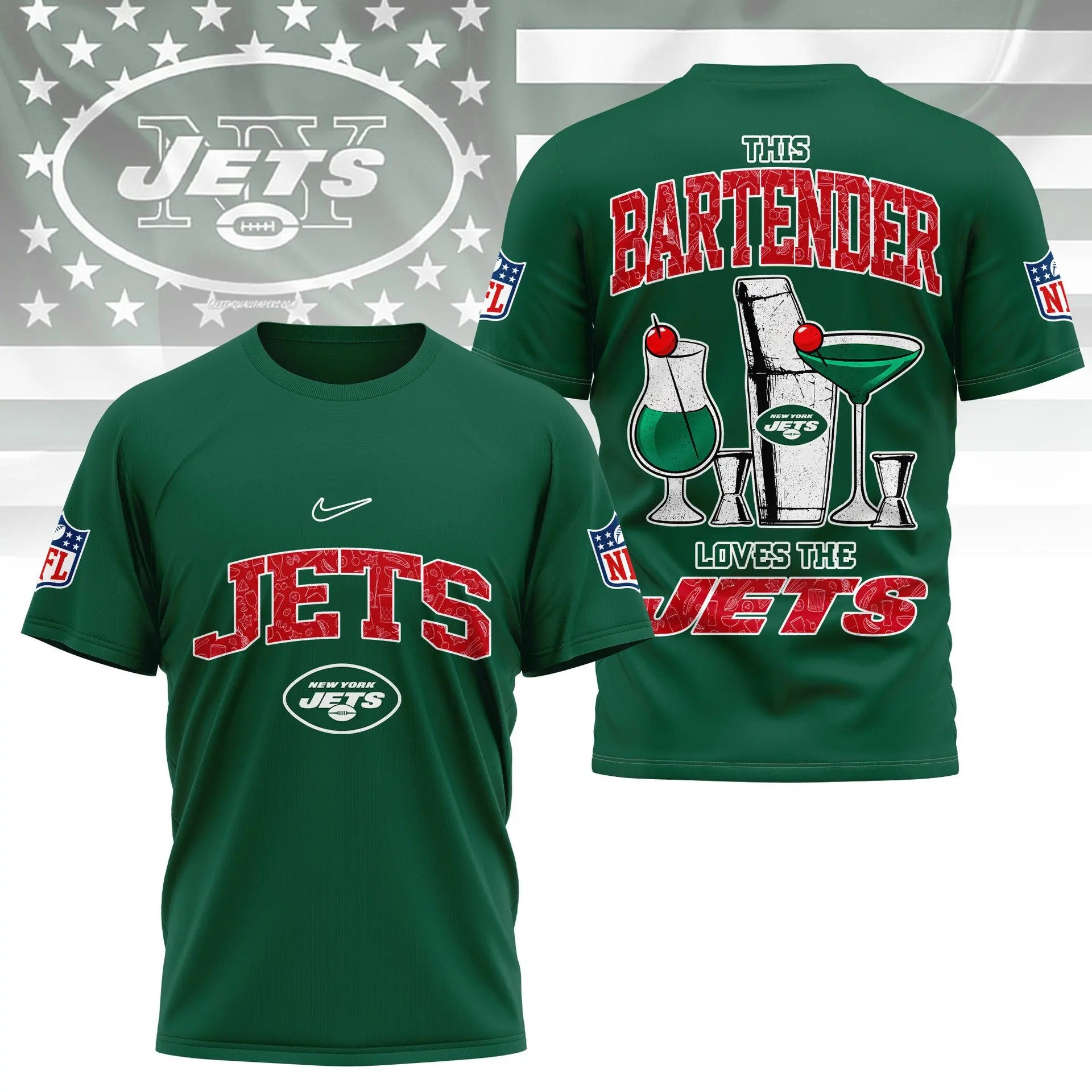 New York Jets | Premium NFL Bartender Fan 3D Shirt NY – HuddleStyle.com - Image 3