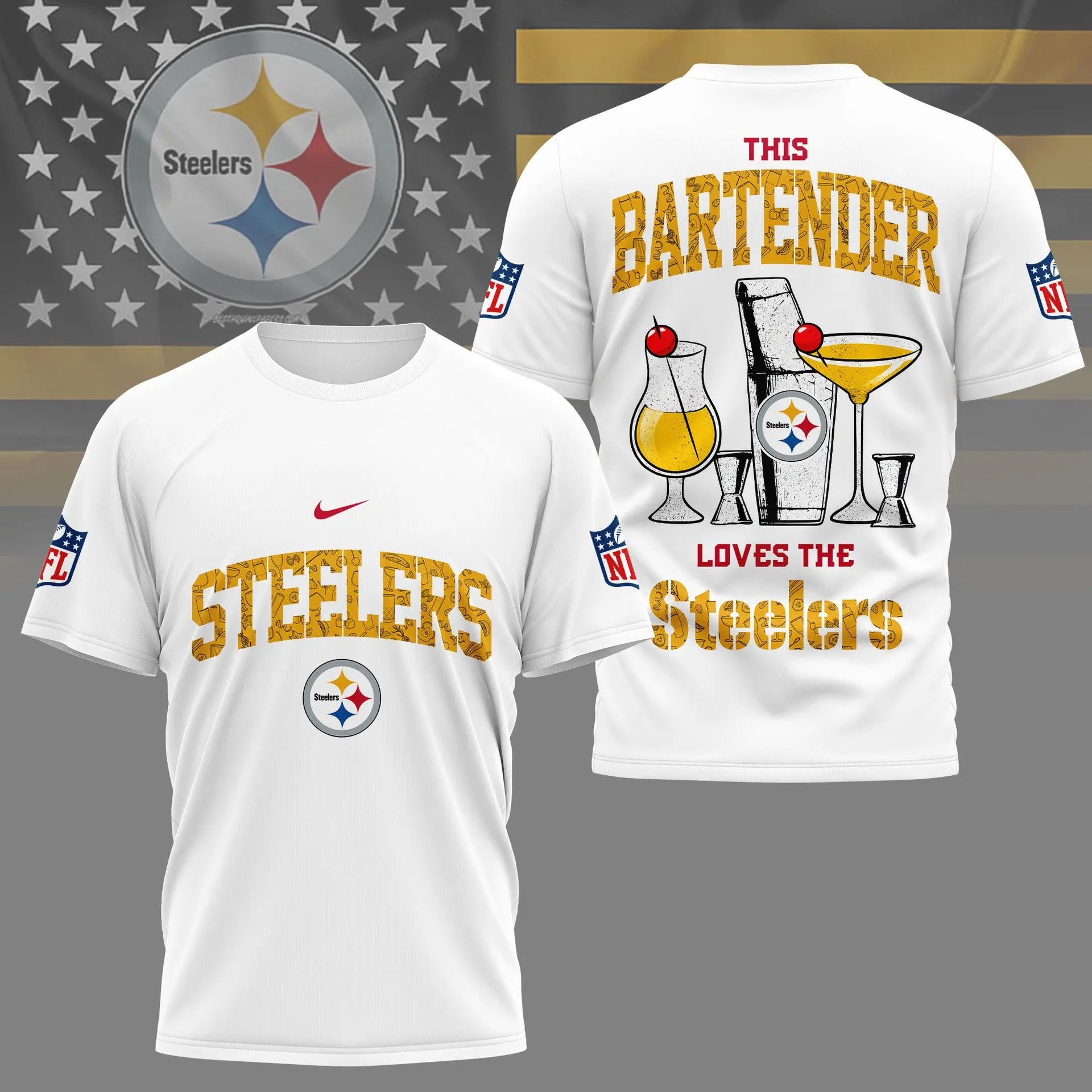 Pittsburgh Steelers | Premium NFL Bartender Fan 3D Shirt NY – HuddleStyle.com - Main